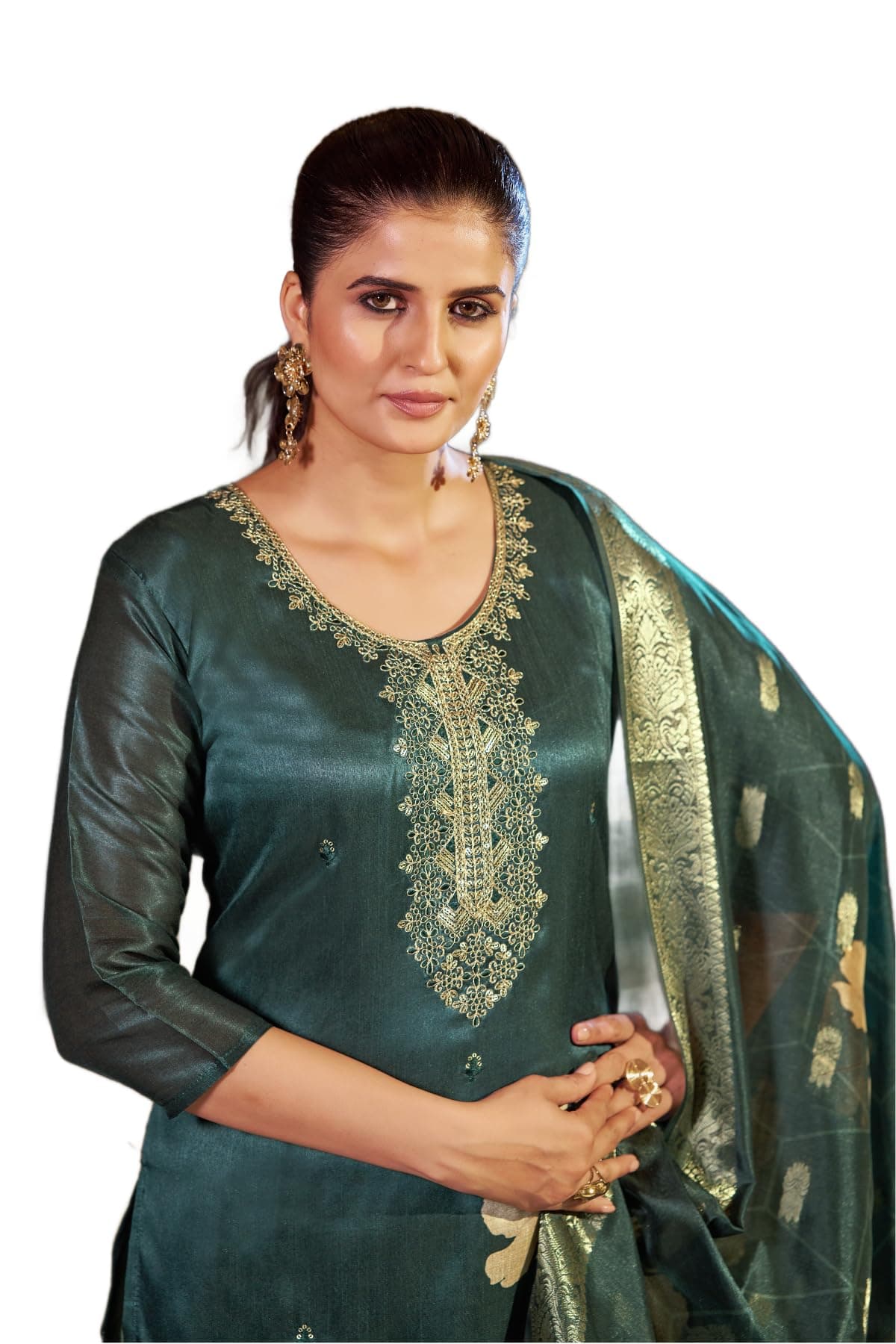 SWORNOF Kurta Set for Women with Dupatta | Premium Cotton Blend Solid Kurta Set for Women with Dupatta | Thready Work | Soft and Skin Friendly | Kurta Pant Set (FIROZY, L)