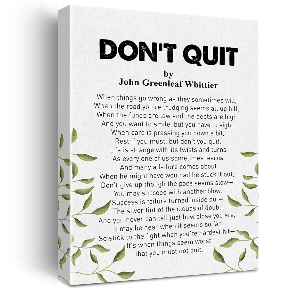 Canvas Wall Art Inspirational Don't Quit John Greenleaf Whittier Poem Canvas Print Painting Home Wall Decor Framed Gift 12x15 Inch