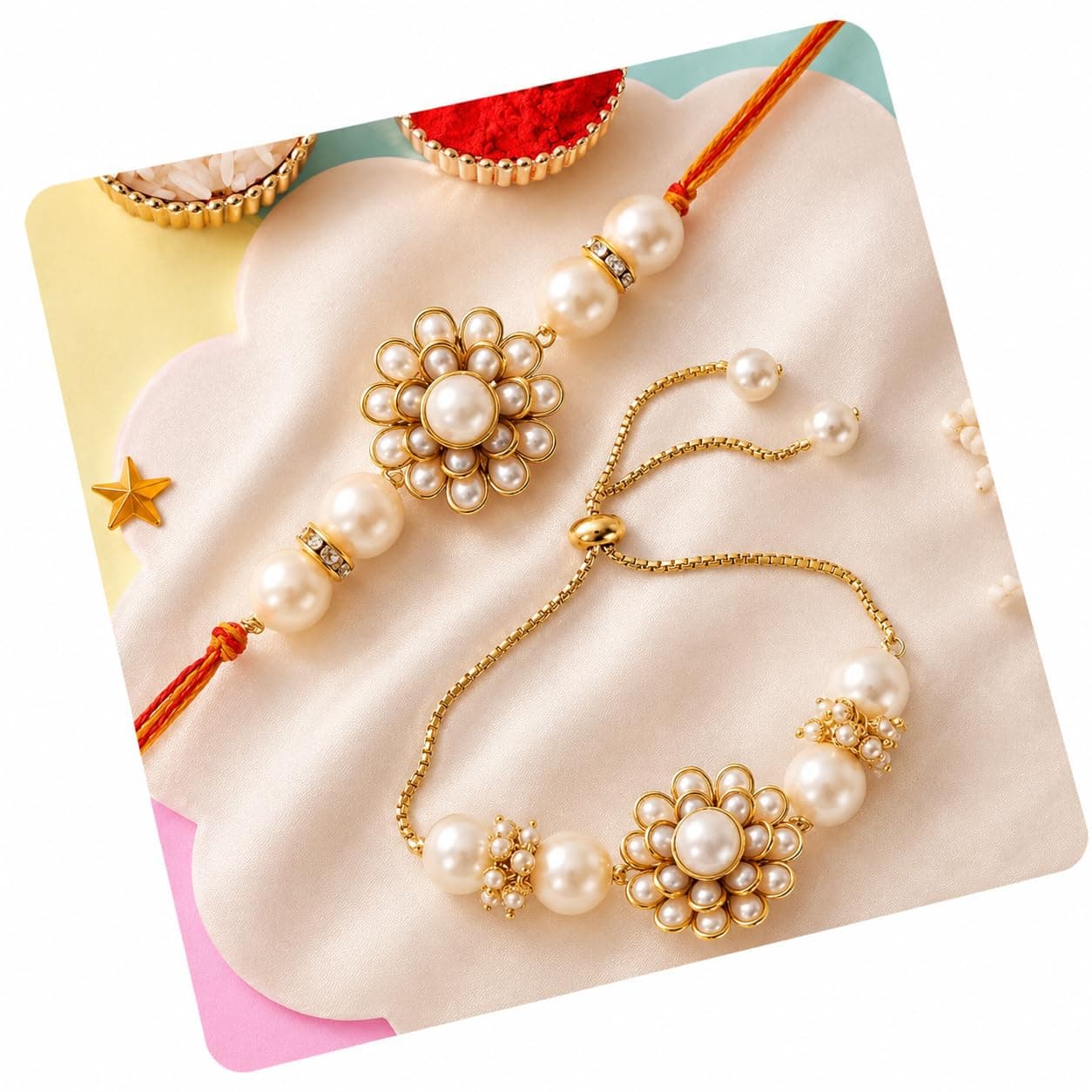 CraftVatika Set of 2 Rakhis Family Combo 1 Bhaiya & 1 Bhabhi Lumba for Brother Bhabhi Bhaiya Bhai Rakhi Wristband Bracelet Rakhi for Brother