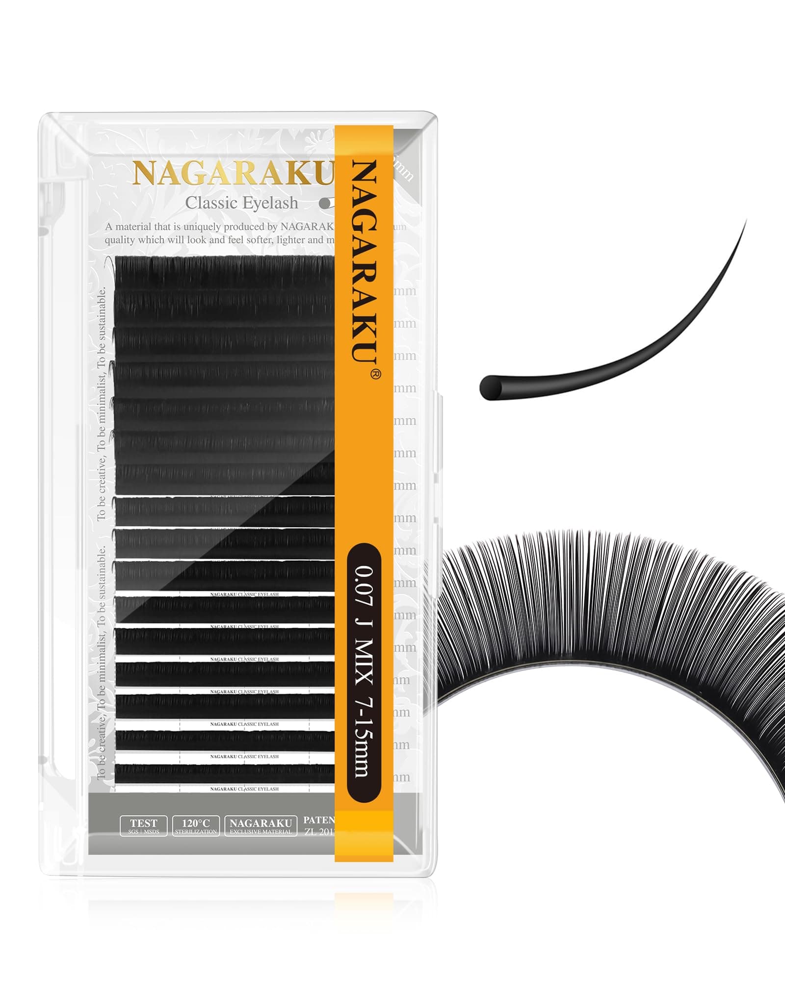 NAGARAKU Eyelash Extensions Individual Lashes 0.07mm J curl 7-15mm Mix Tray Classic Matte Black Soft Natural Faux Mink 16 rows