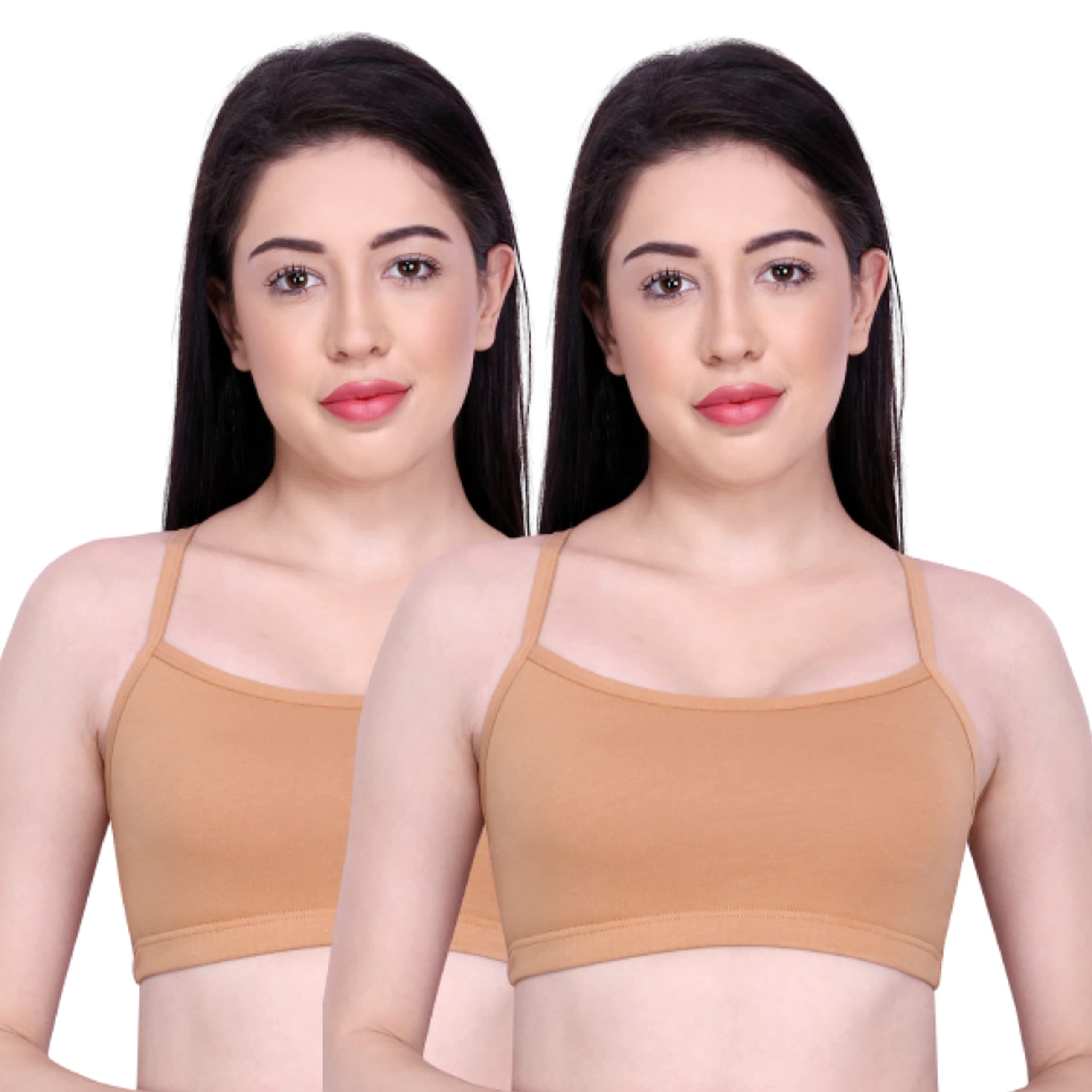 INKURV Slip On Beginner's Bra for Girls & Teenagers, Non Padded Sports Bra| Adjustable Straps with No Hooks| Double Layered Fabric, Non-Wired Seamless Bralette for Gym-Combo of 2