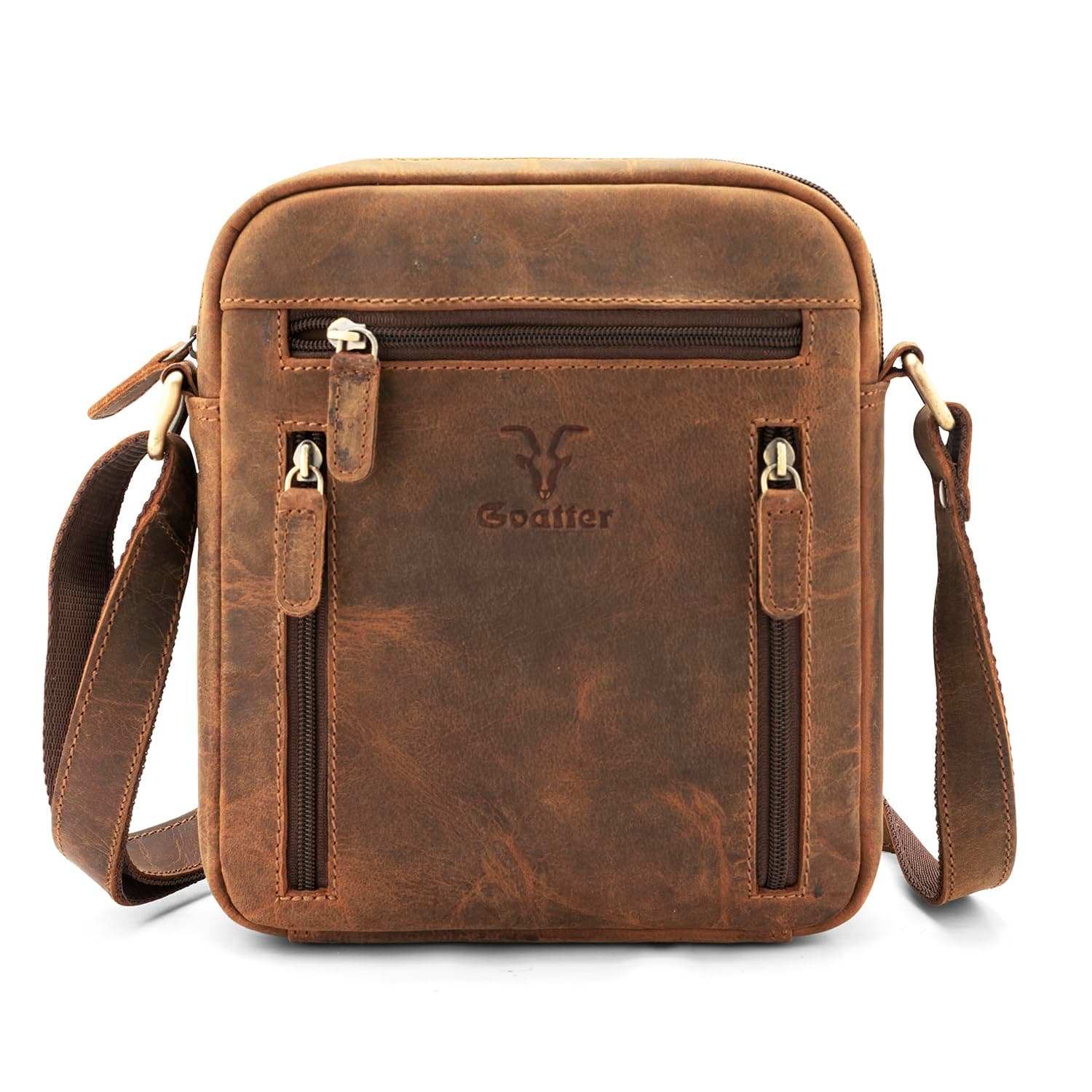Goatter Hunter Leather Multi Pocket 9" Inch Messenger Sling Bag For Men