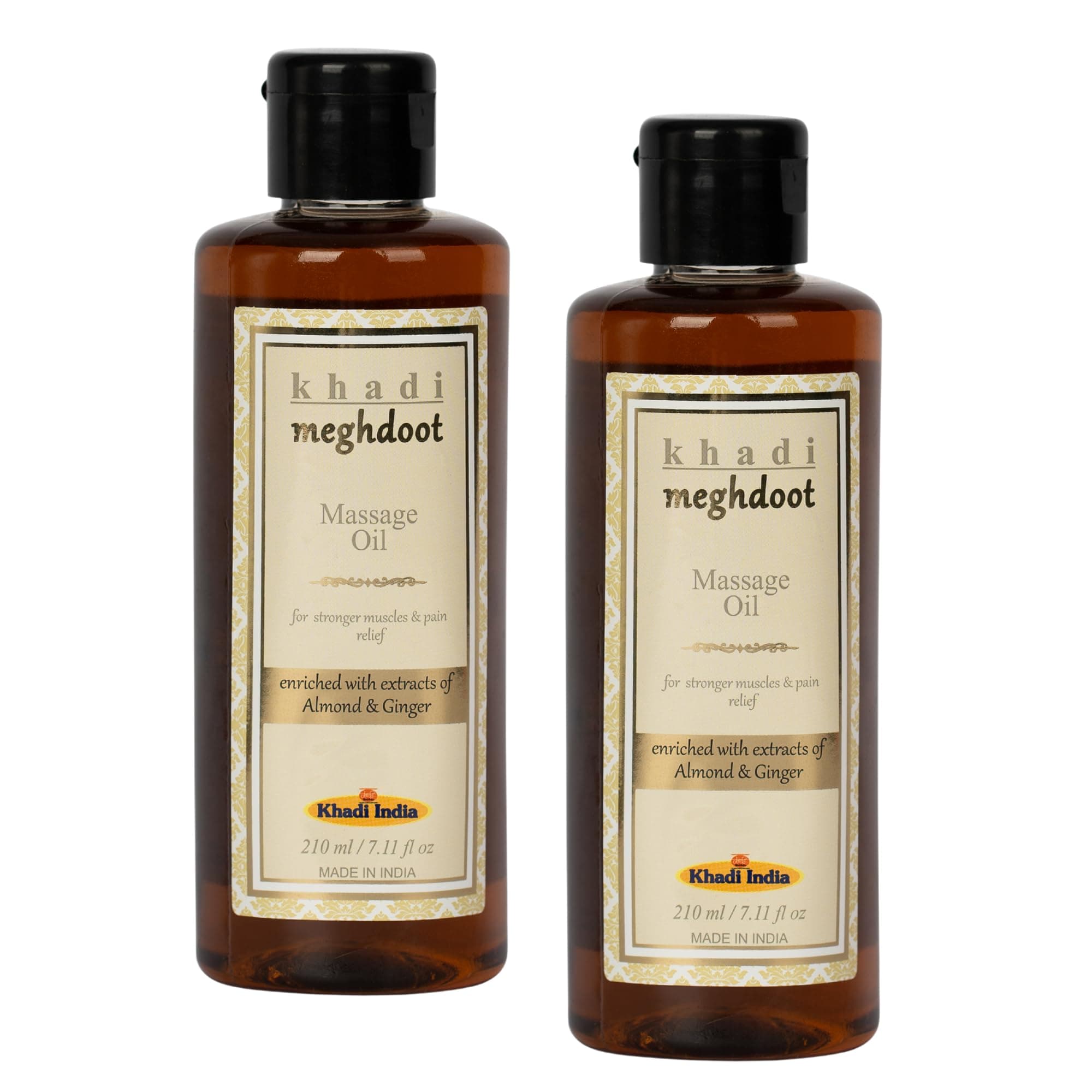 Khadi Meghdoot Oil Enriched with Natural extracts of Almond and Ginger for Pain Relief, Ayurvedic Oil for Men and Women, 210ml Each (Pack of 2)