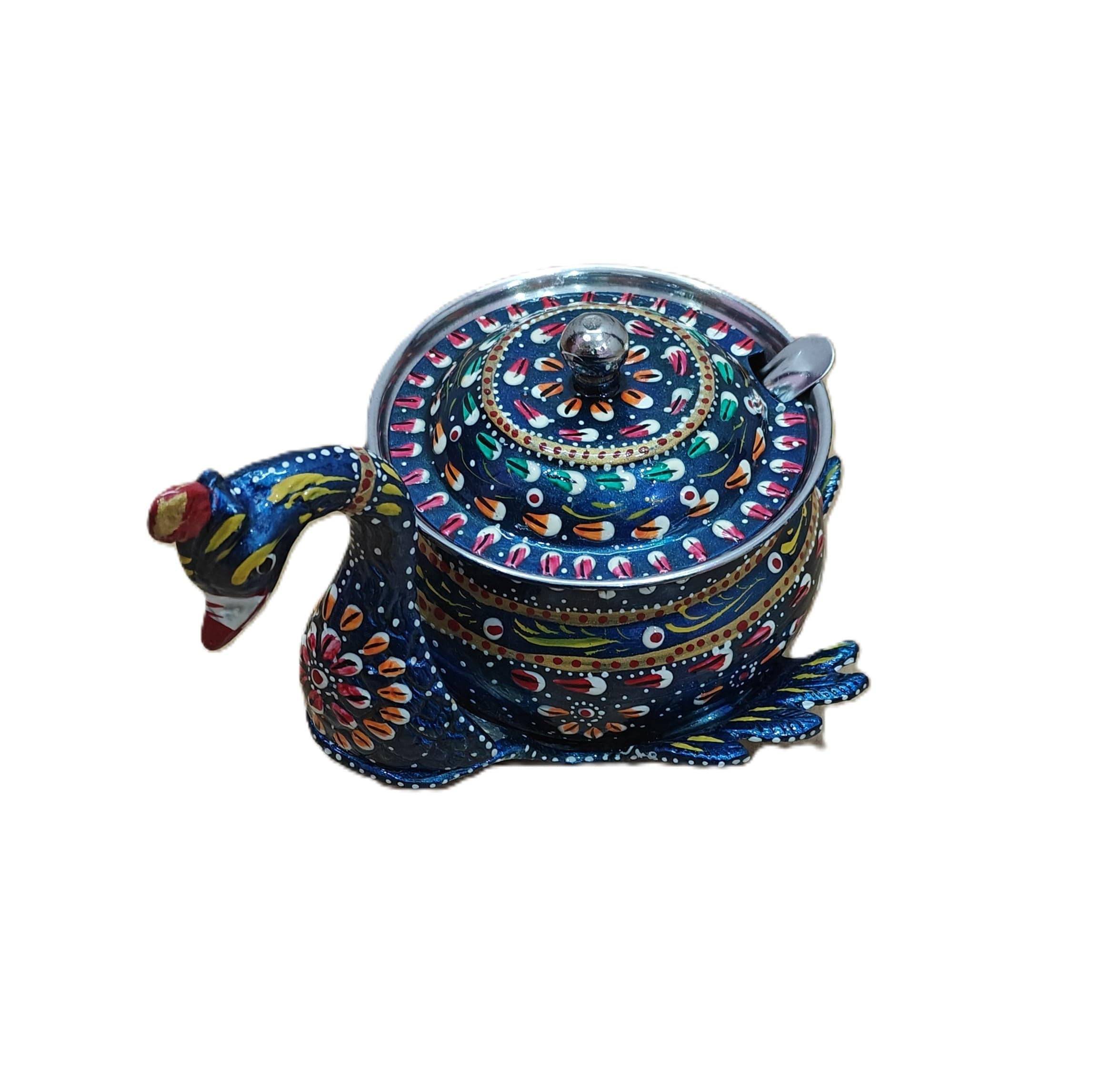 Rastogi Handicrafts Steel Duck Platter Container, Kitchen Storage Bowl with Spoon and Lid Dry Fruit Bowl Serving Diwali Christmas Gifts