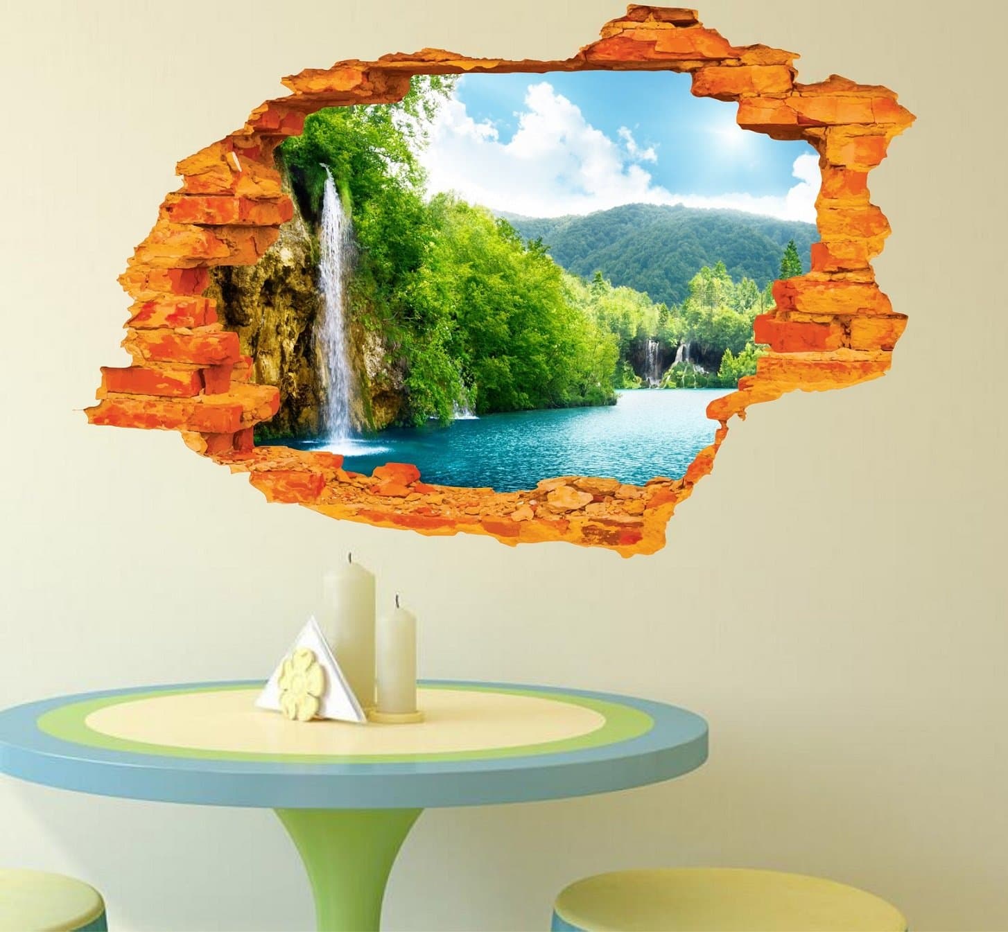 Asmi Collections Waterfall Broken Wall Illusion Wall Stickers