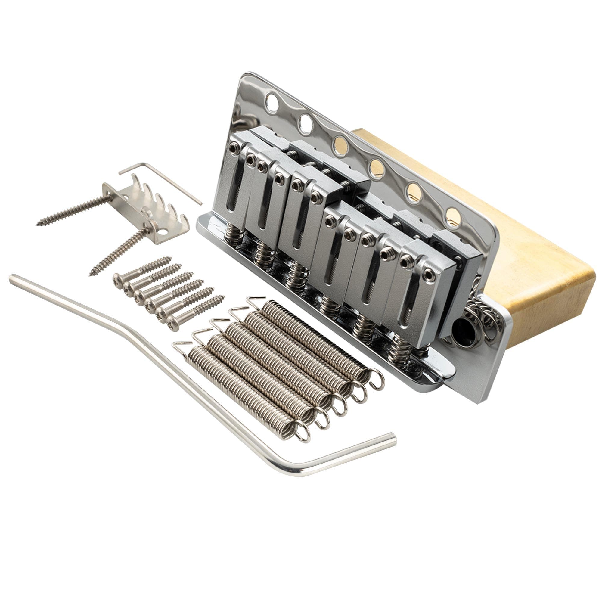Musiclily Ultra 52.5mm(2-1/16 inch) Standard 6-Screw ST Tremolo Bridge with Modern Brass Saddles 36mm Solid Brass Block Push-In Arm for Strat Style Electric Guitar, Chrome