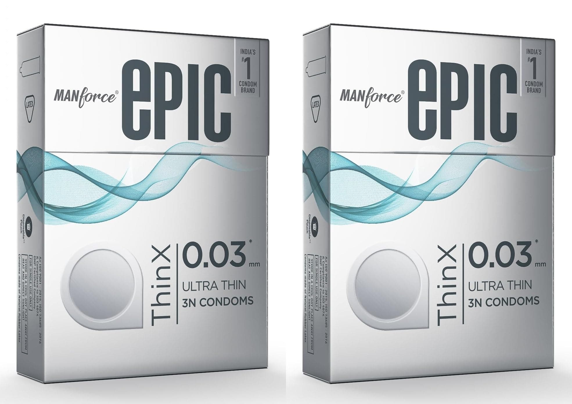 Manforce Epic ThinX Ultra Thin Condoms for Men - 3 Count| 0.03mm| Vegan| No Harsh Chemicals| With Disposable Pouch| Easy Peel Pack x Pack of 2