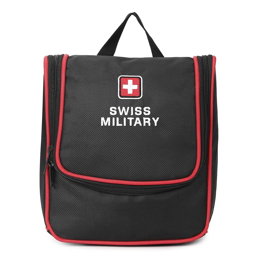 Swiss Military Toiletry Bag for Men and Women, Travel Organizer Pouch, Water-Resistant Polyester, Multiple Compartments with Quick-Access Pocket, Durable Zippers, Lightweight 3L Capacity, Black