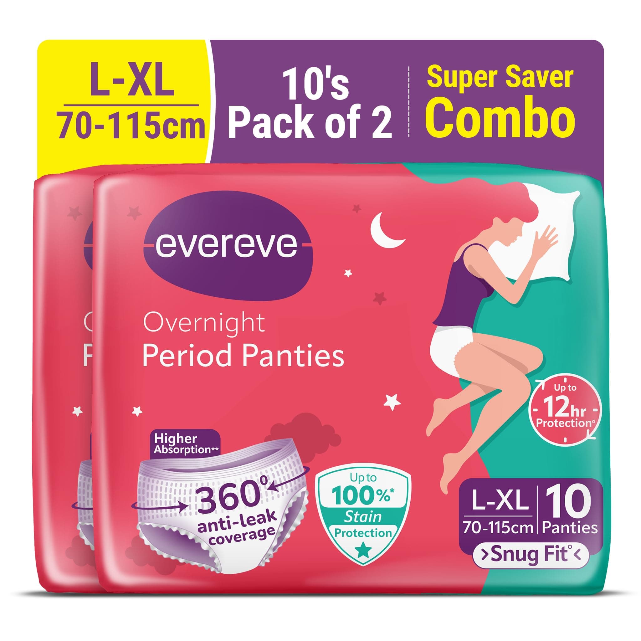 Evereve Period Panty For Girls & Women, (L-XL), 2x10 Pcs, 360 Degree Coverage, 0% Leaks, High Absorbency For Heavy Flow, Maternity Delivery Pads, Postpartum & Overnight Protection, Disposable Panty