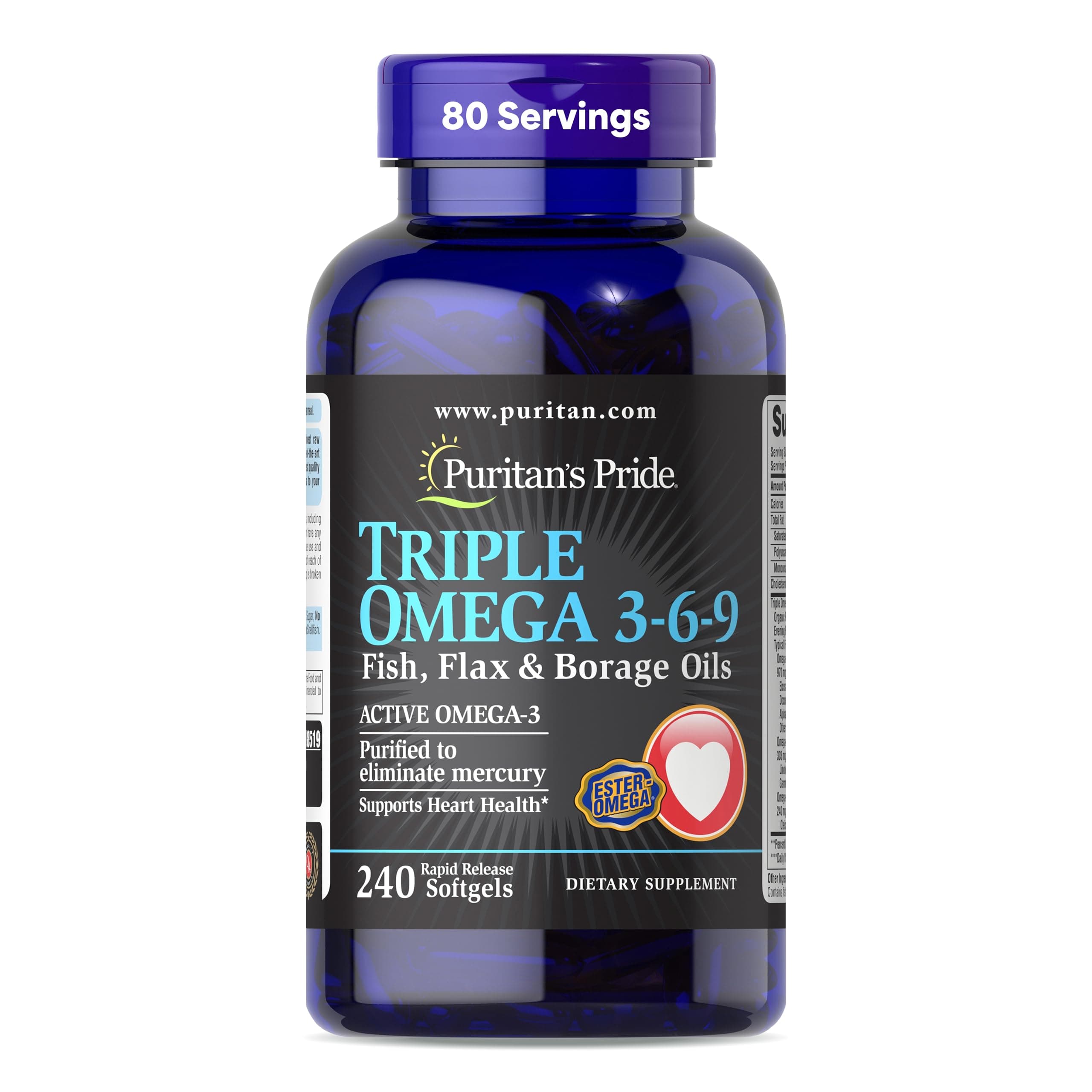Puritans Pride Triple Omega 3-6-9 Fish, Flax & Borage Oils-240 Softgels