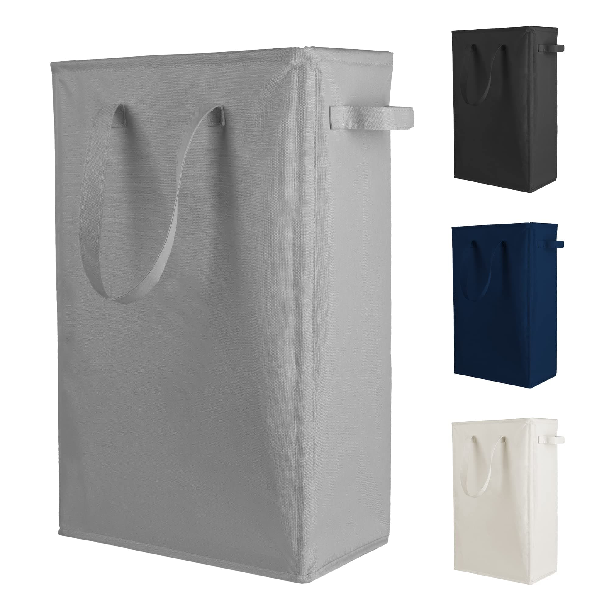Odonata 45L Slim Laundry Hamper Handles Collapsible Laundry Basket Thin Dirty Clothes Basket Narrow Laundry Bag Foldable Dirty Hamper (Dark Grey)