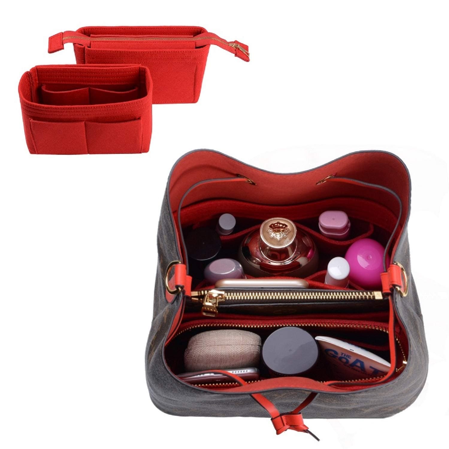 Purse Organizer,Bag Organizer,Insert purse organizer with 2 packs in one set fit LV NeoNoe NoÃƒ© Series perfectly (Red)