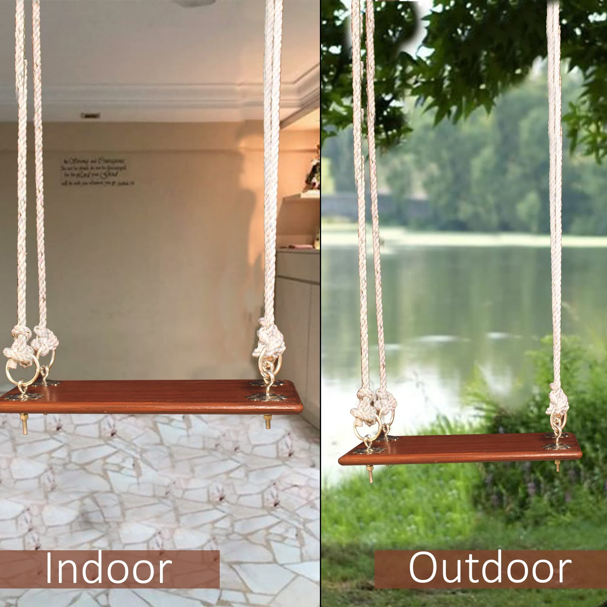 Shy Shy Let s Touch The Sky Wooden Swing for Adults/Hammock/Jhula/Jula/Jhoola for Kids and Adults 62X32X3 cm with Complete Accessories Single Seater