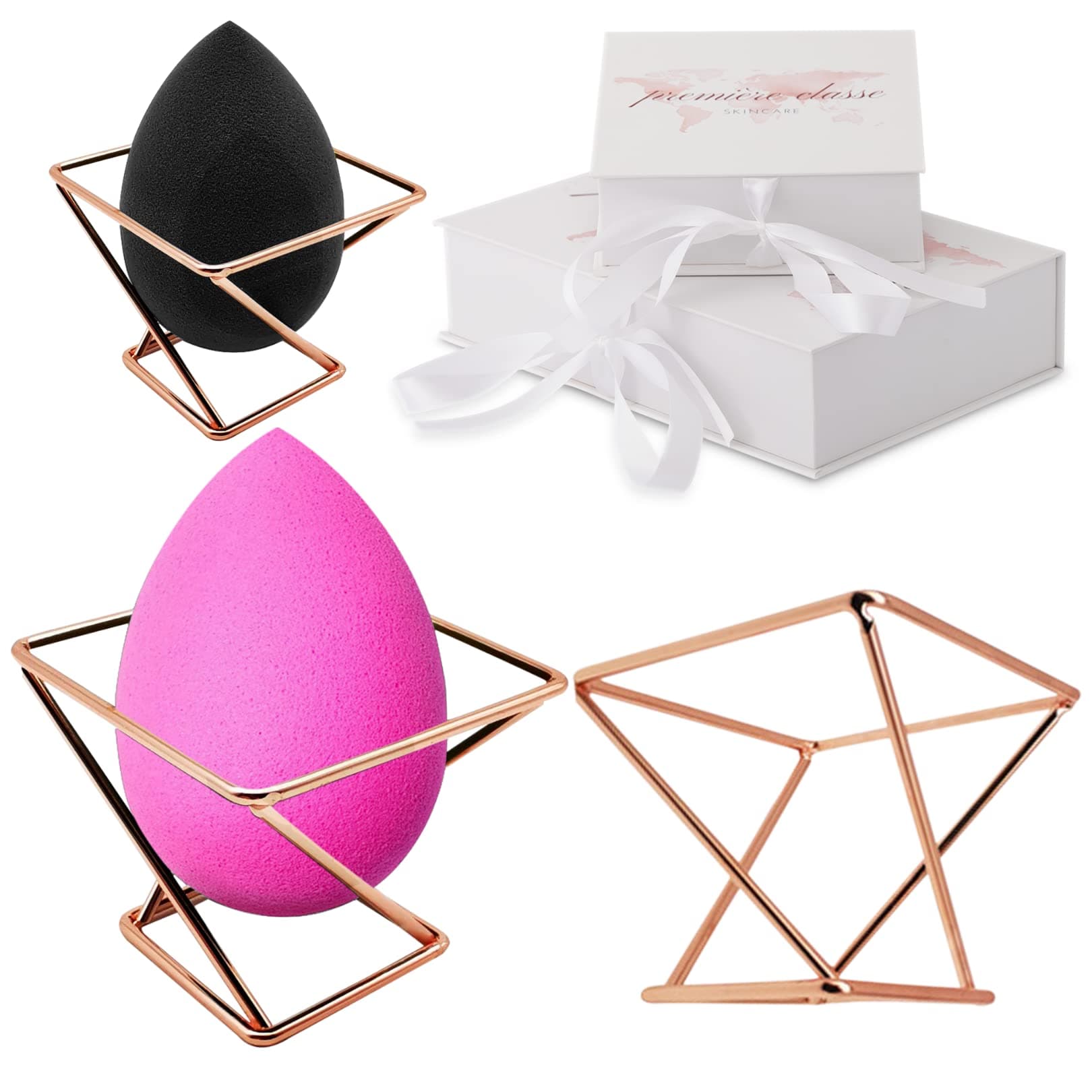 Première Classe Skincare - Beauty Sponge Holder - Rose Gold Foundation Beauty Blender Holder - Makeup Brush Organizer Rack Case - Vanity Storage - Display Make Up Puff Sponge Drying Stand (Pack of 1)