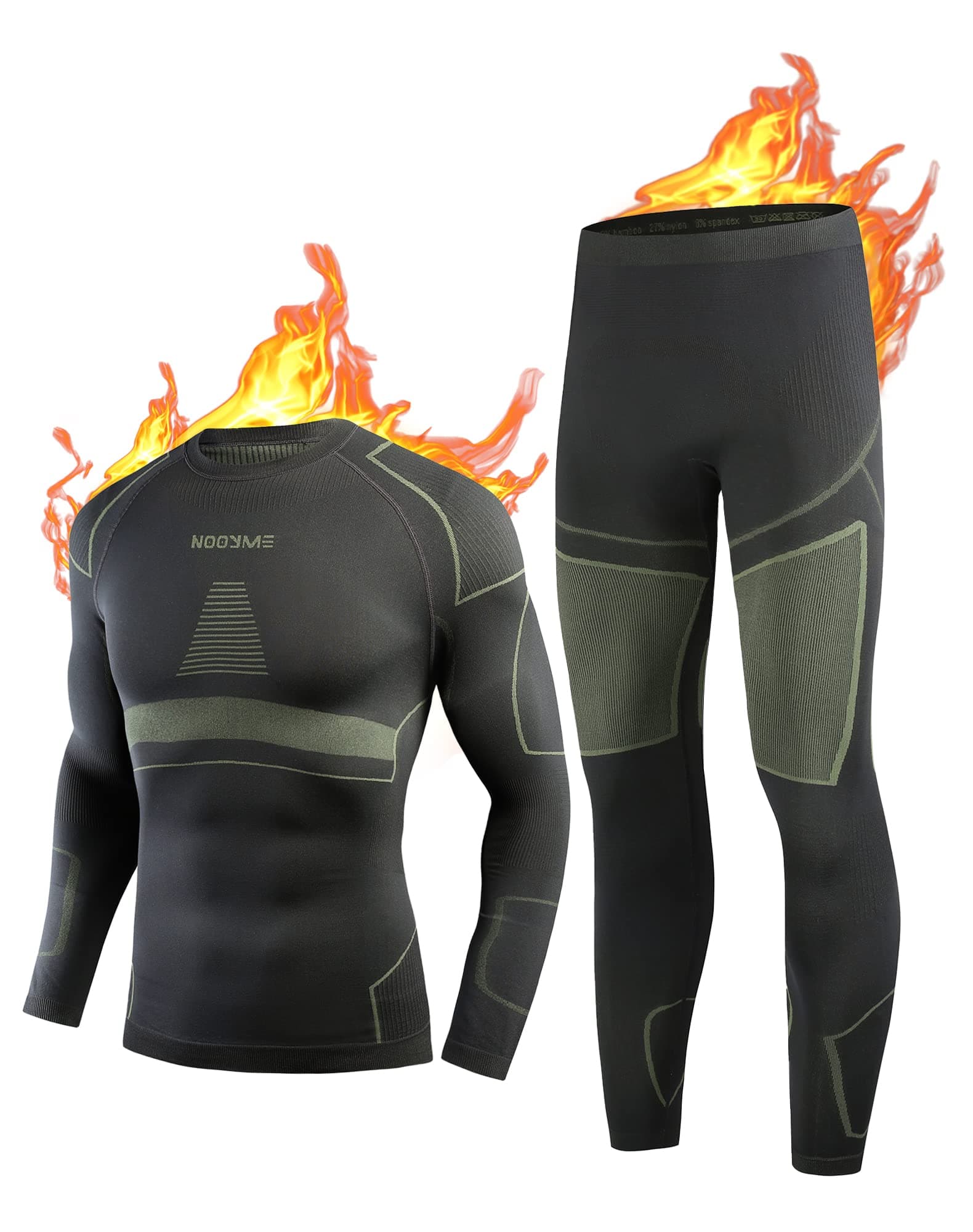 Thermal Underwear Long Johns for Men, Base Layer for Cold Weather Black-Green