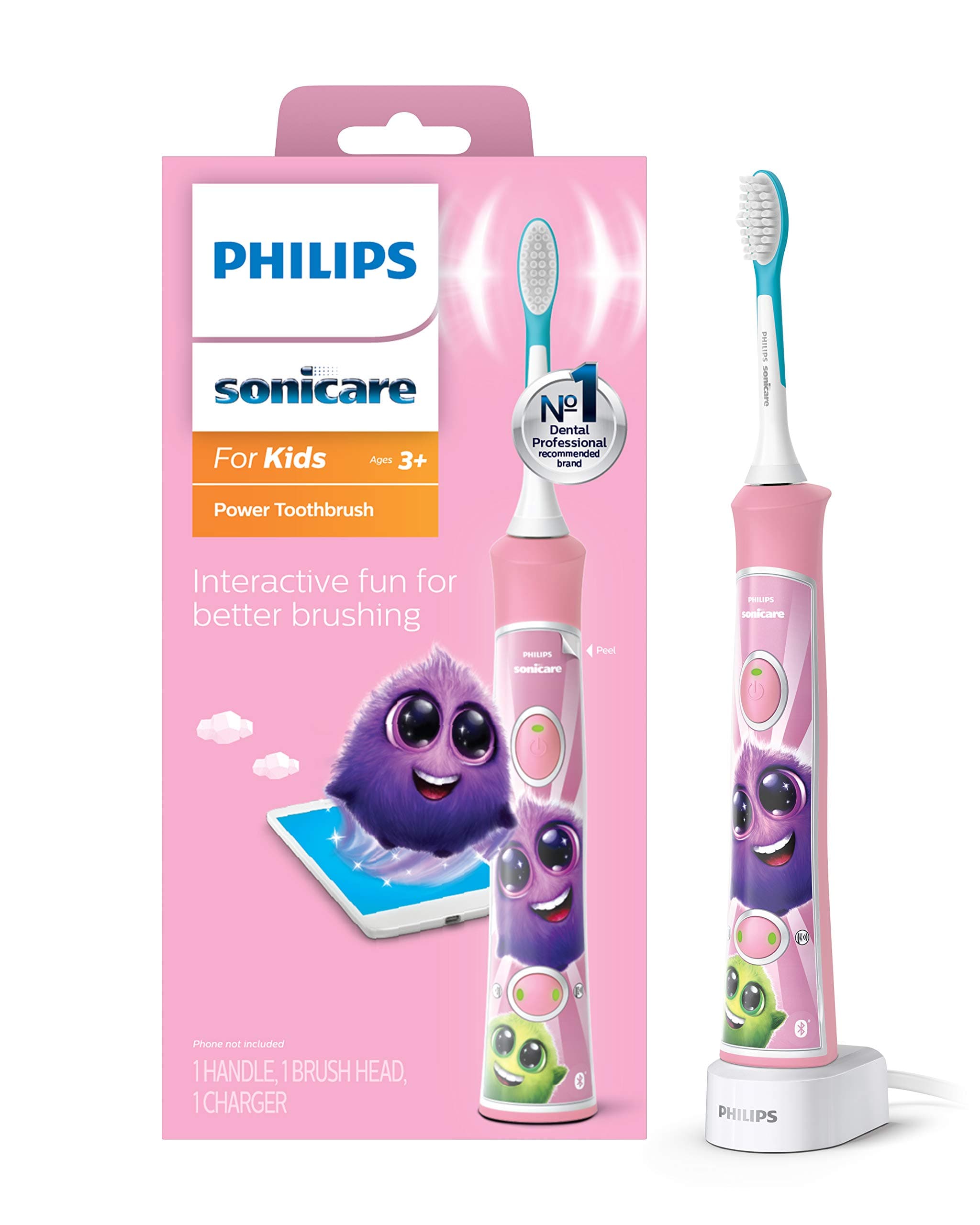Philips Sonicare, for Kids Bluetooth Connected Rechargeable Electric Toothbrush, Pink, 1 Count