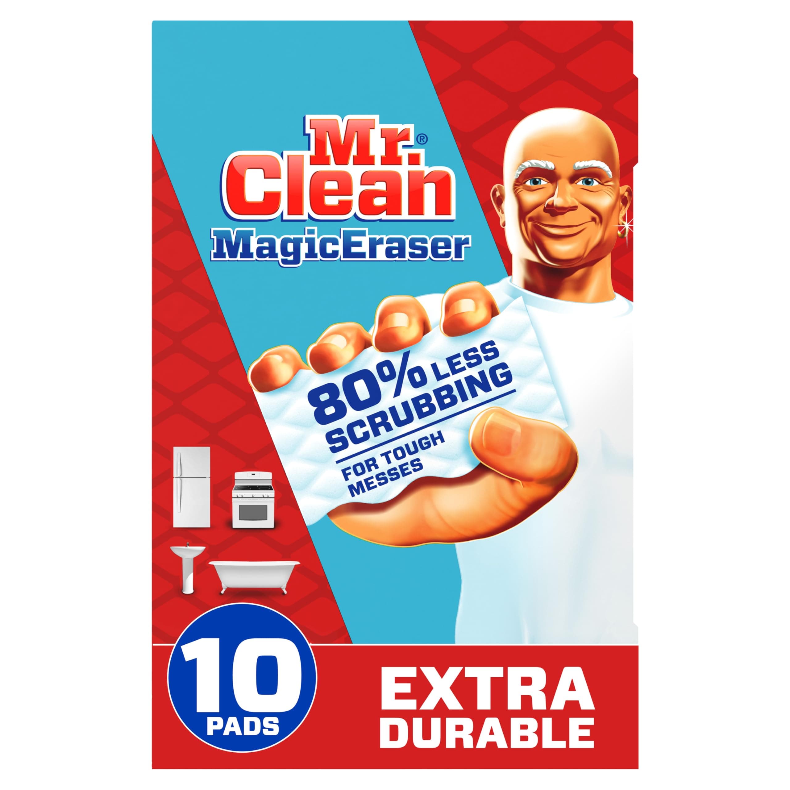 Mr. Clean Magic Eraser, Extra Durable, Shoe, Bathroom, and Shower Cleaner, Cleaning Pads with Durafoam, 10 Count