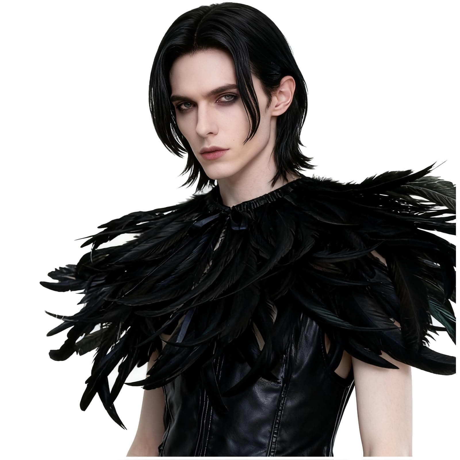 L'VOW Gothic Black Feather Shrug Cape Shawl Halloween Costume for Men
