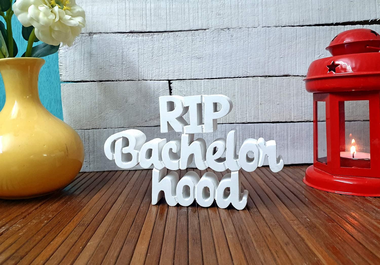 NUKKAD TALES RIP Bachelorhood White Quirky Showpiece Home Decor Items Birthday Gift Items for Couples Wedding Gift (8 x 5.0 inch)