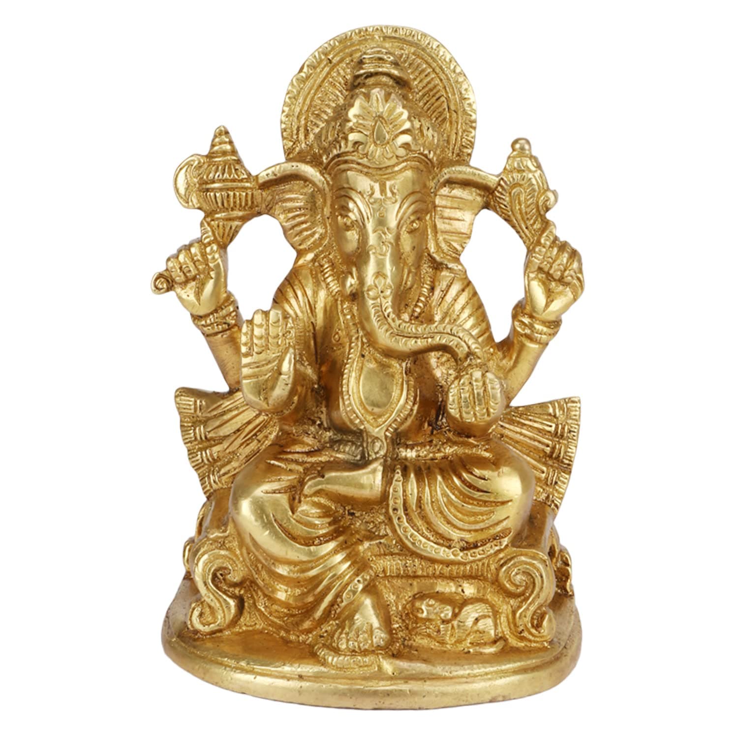 Kartique Brass Ganesha Idol Statue - 5 Inch Height, Golden Color, Seated Posture, for Home Decor and Worship, Brings Positive Energy