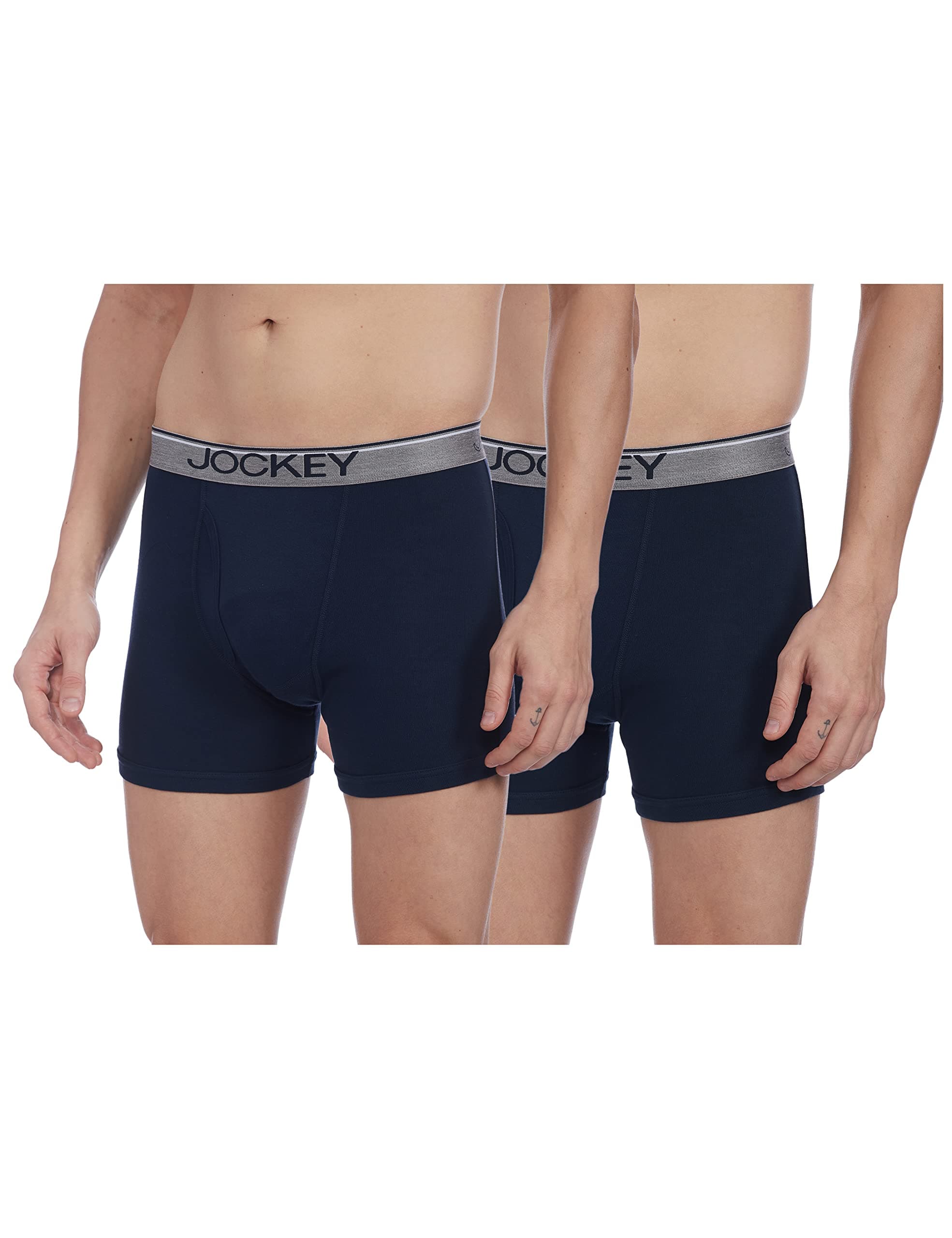 Jockey Men's Super Combed Cotton rib fabric Boxer Briefs with Front Fly, Ultrasoft and Durable waistband (Pack of 2) 8009_Navy_M