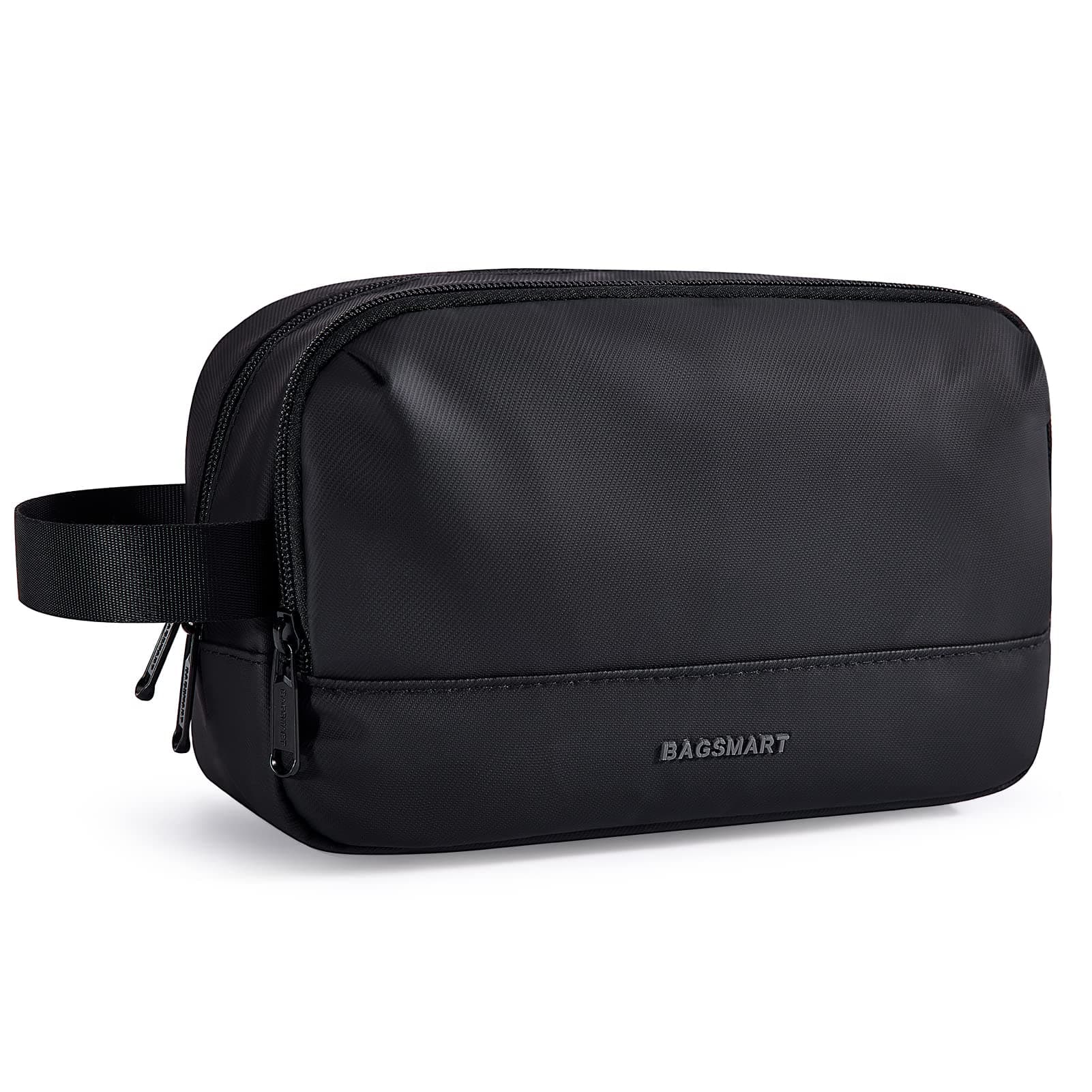 BAGSMART Travel Toiletry Bag for Men, Dopp Kit Water Resistant Shaving Bag for Toiletries Accessories, Black, Medium, Minimalist