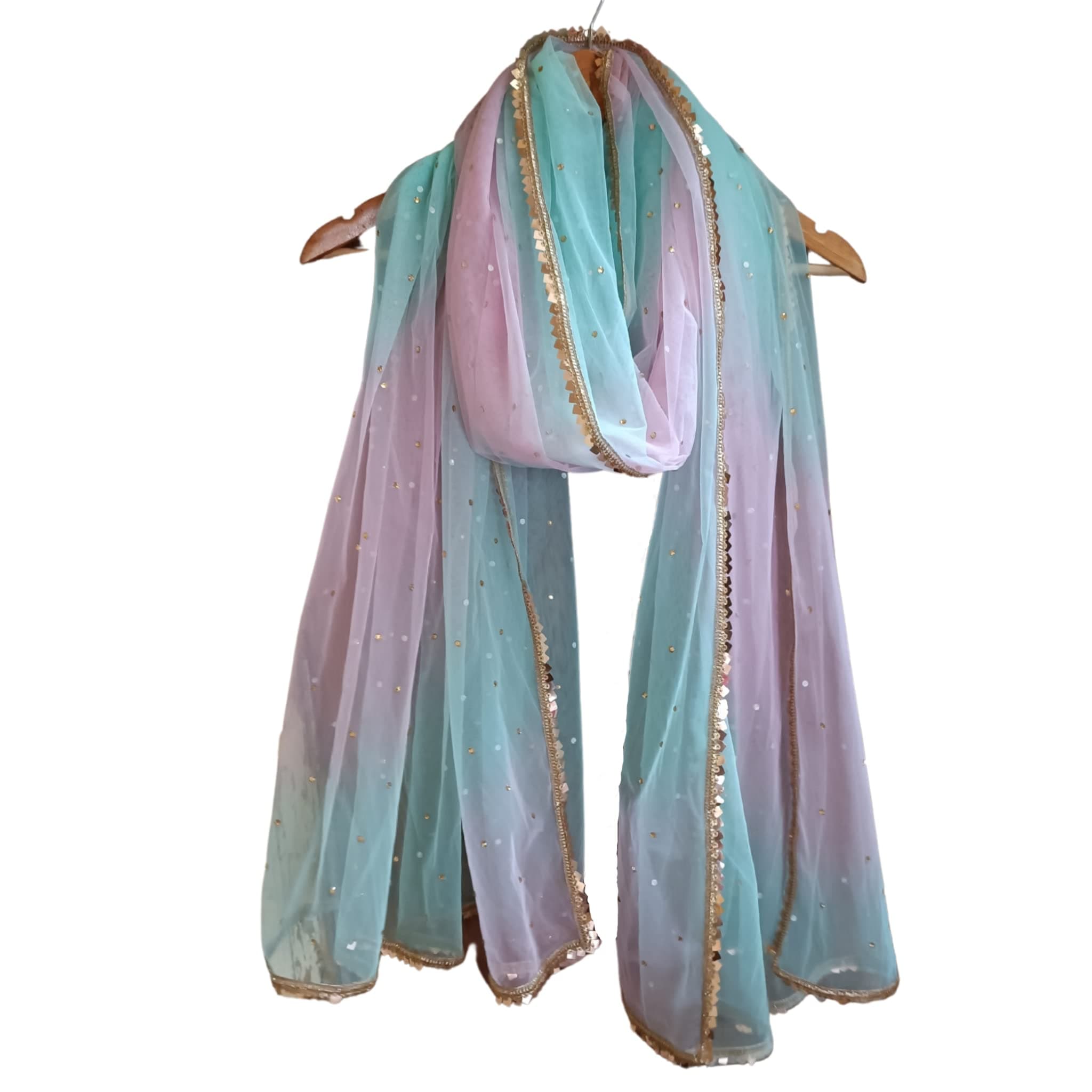 faith visit Women's Shaded Net Stone Work Gota Lace Dupatta, Free Size