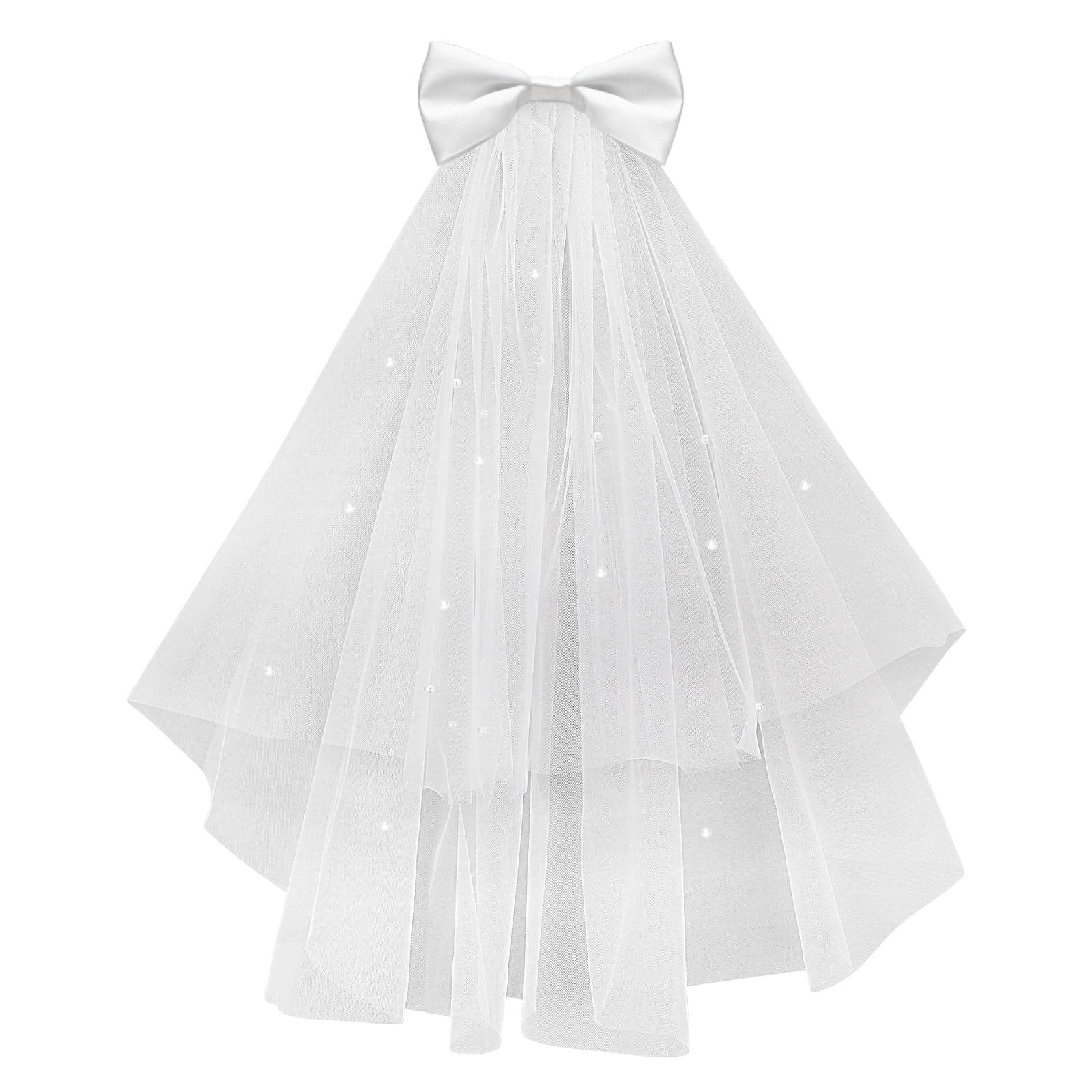 Cerun 1 Pcs Luxury Short Bachelorette Party Bridal Wedding Bow-Knot White Tulle Hair Clip Tulle Party Hair Accessories for Women and Girls