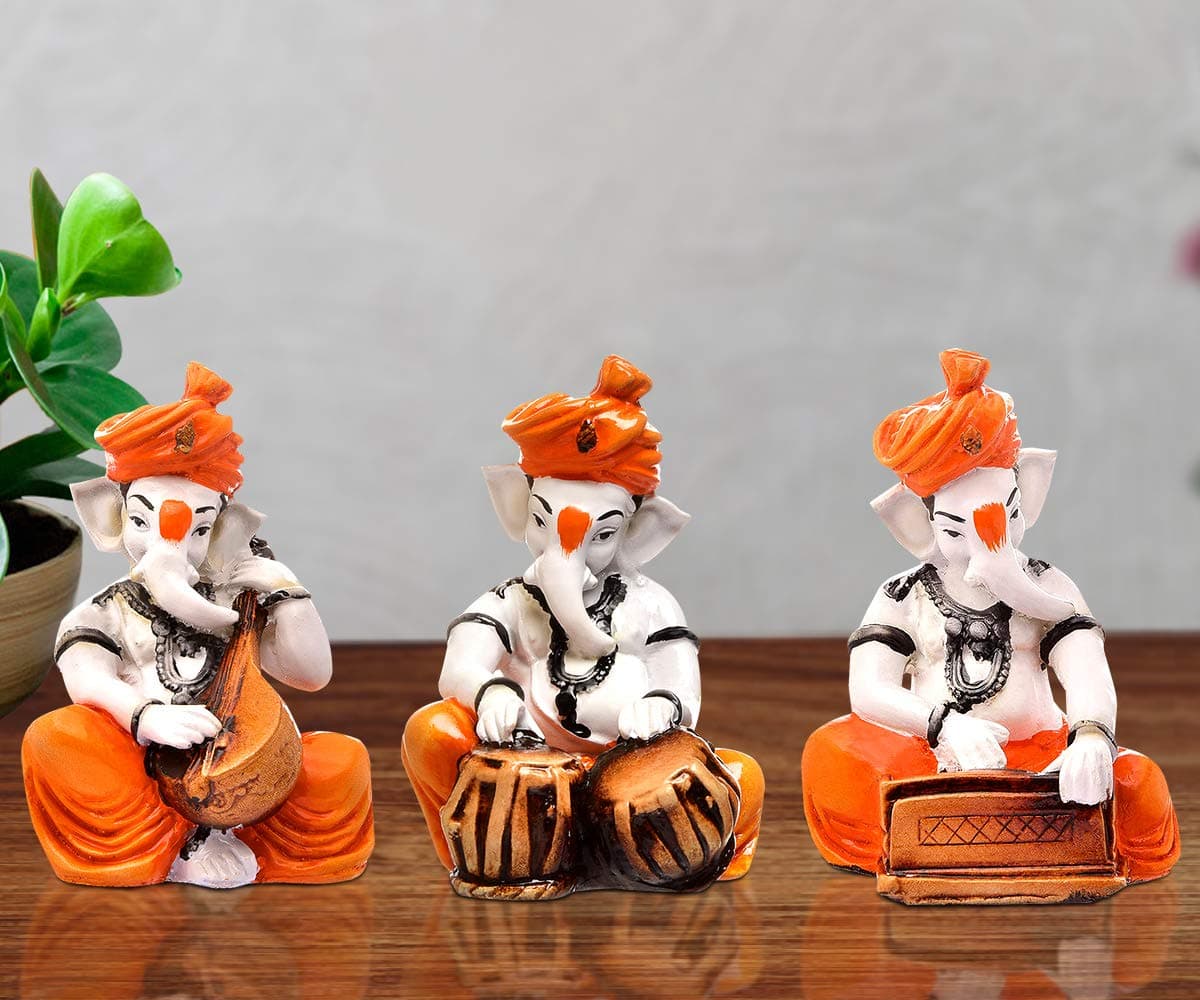 Karigaari India Ganesha Playing Veena, Tabla & Harmonium (Best for Home Decor)