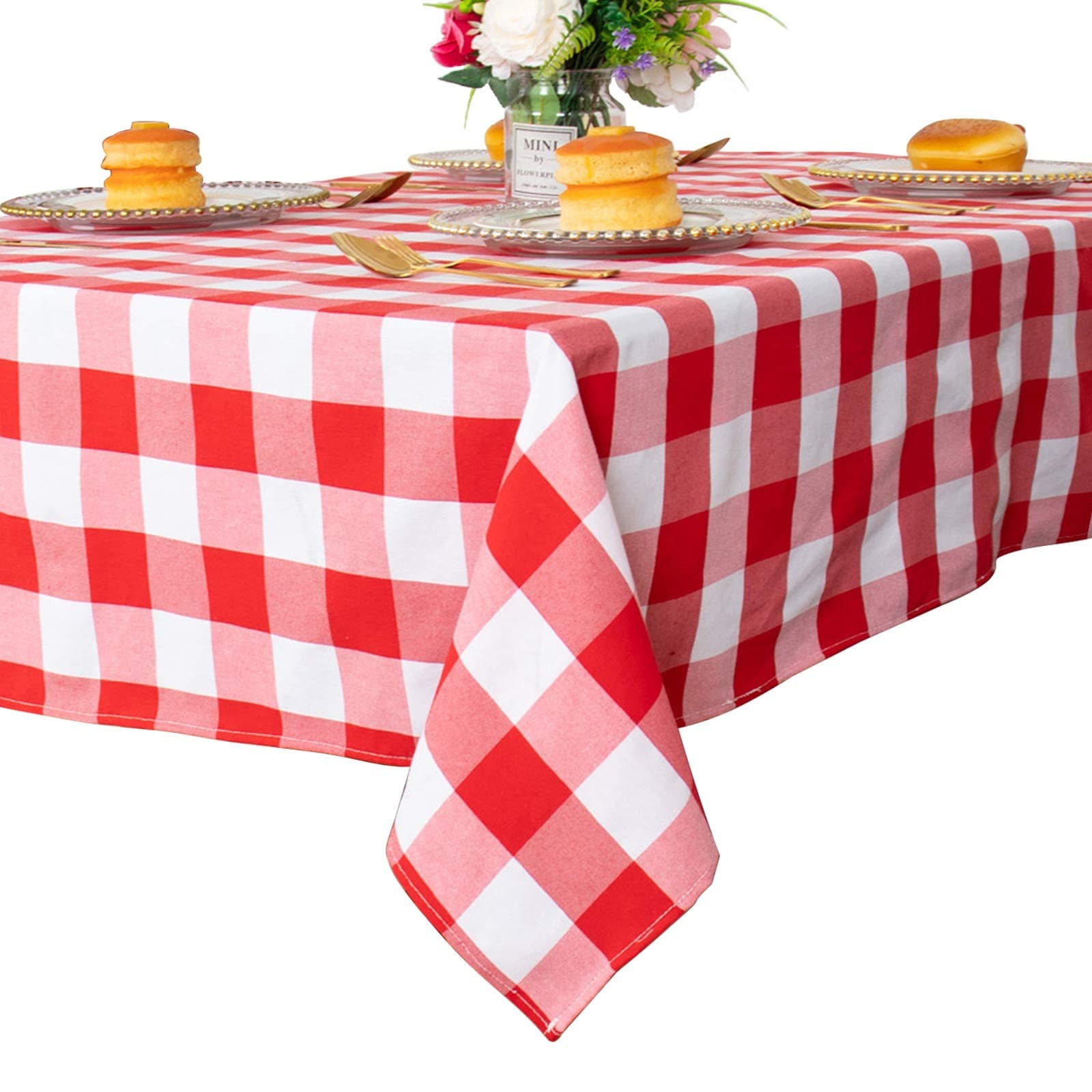 Checked Square Tablecloth 54x54-Inch Red and White Buffalo Plaid Tablecloth Washable Cotton Table Cover Gingham Tablecloth for Dining Room Rustic Lattice Tablecloth Table Linen Christmas
