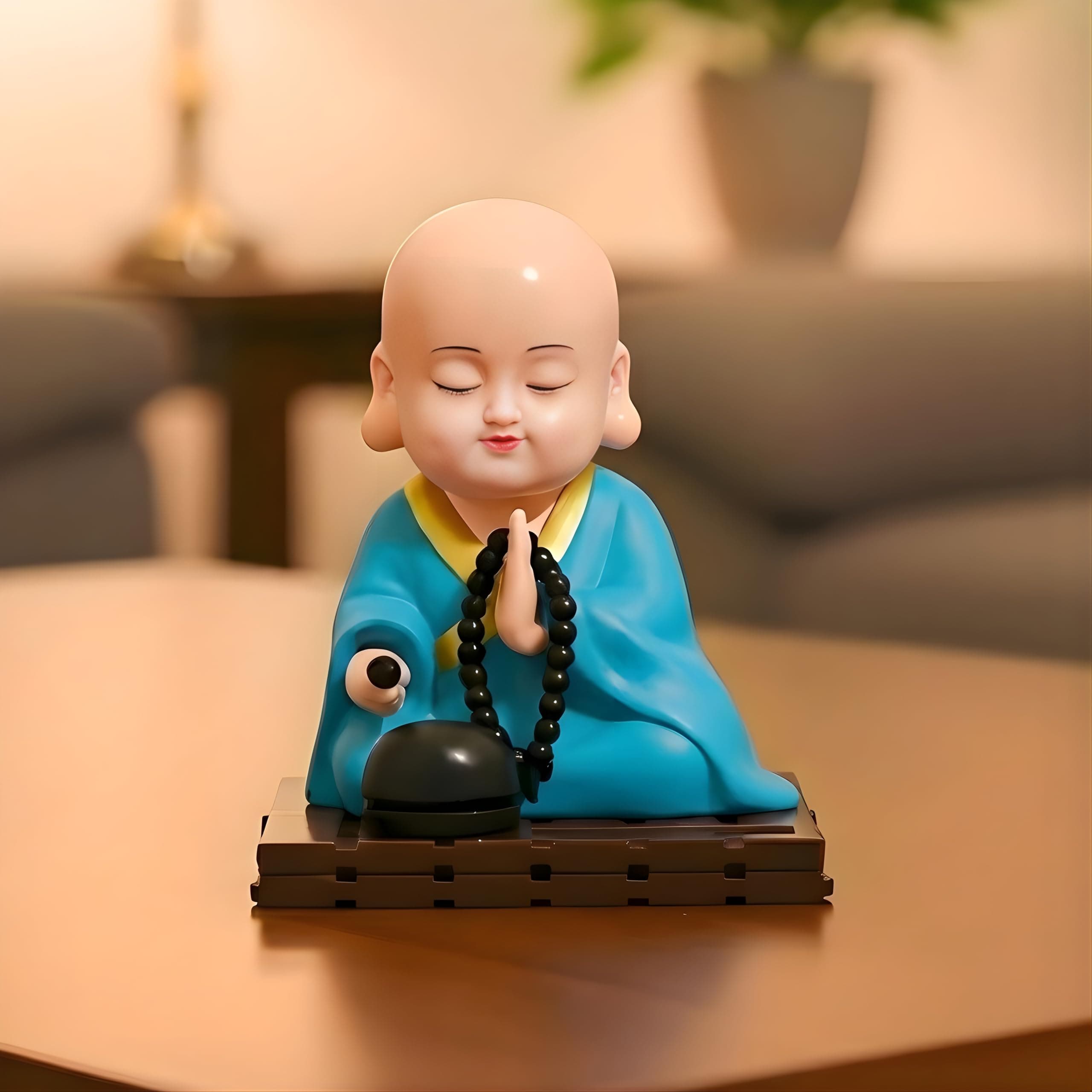 sculpmart Solar Buddha Moving Head and Hand - Sitting Solar Buddha for Car Dashboard | Office | Home Decor and Moving Head for Wealth and Prosperity