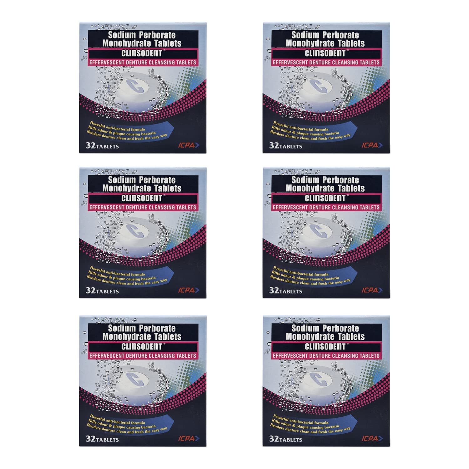 ICPA Clinsodent Denture Cleansing Tablets | Easy to use | (32 * 6 Tablets) (Pack of 6)