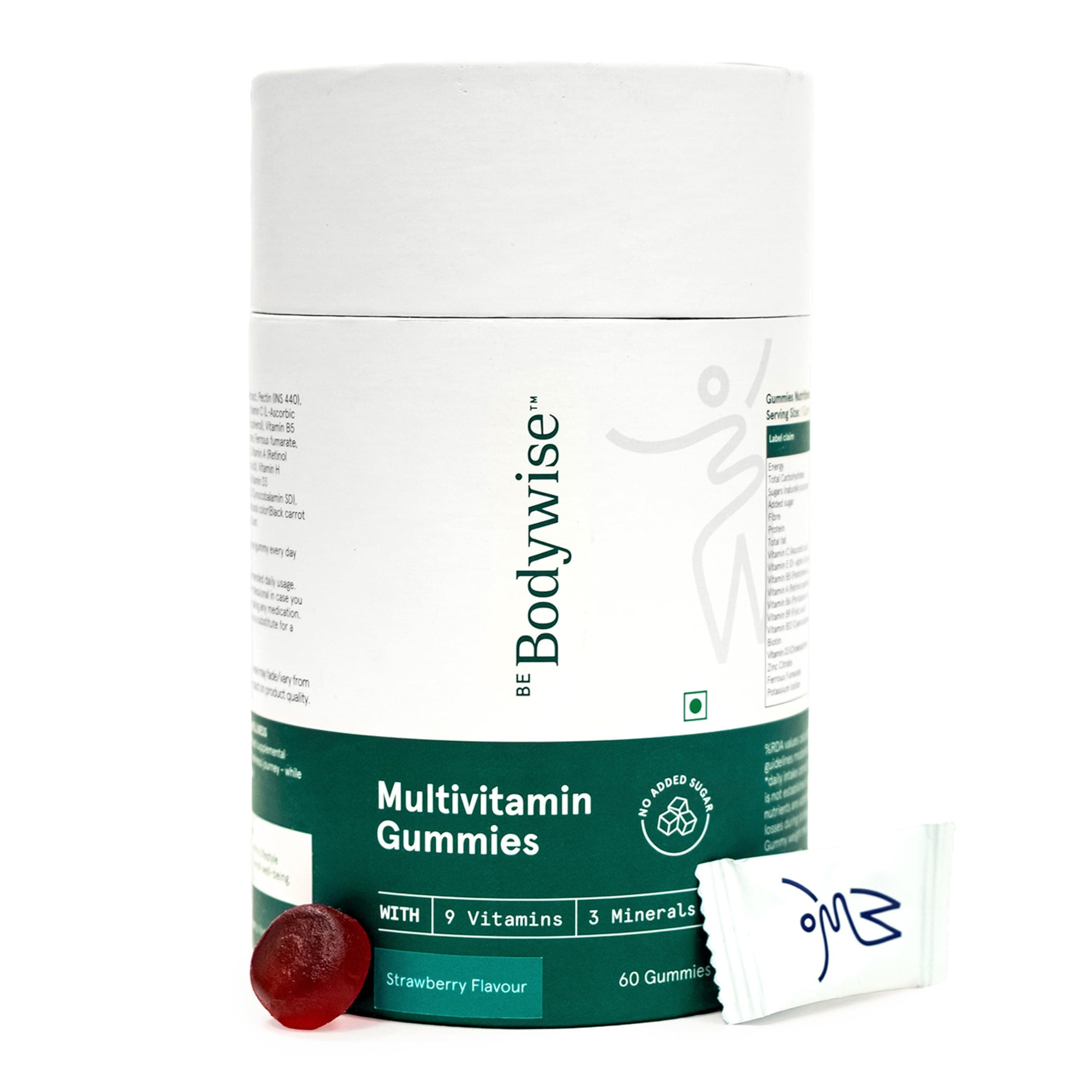 Be Bodywise Multivitamin Gummies | 60 Day Pack | With Fibre, Zinc, Iron & Biotin | Vitamin D3, B6, E & A | Boosts Energy & Stamina, Improves Immunity & Skin Health | No Added Refined Sugar