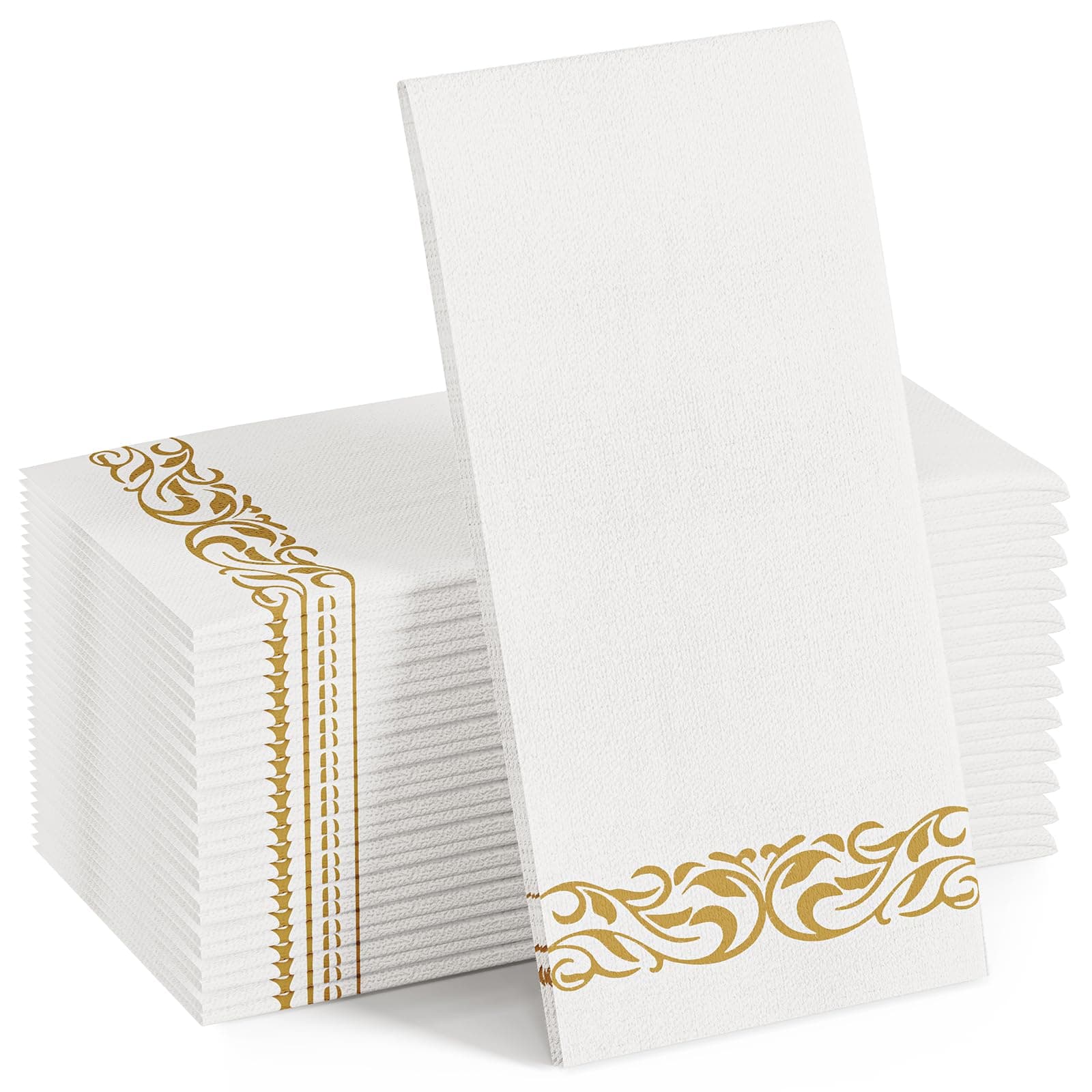 [100 Pack] Disposable Bathroom Napkins, Single-Use Guest Towels, Soft and Absorbent Linen-Feel Paper Hand Towels for Kitchen, Parties, Weddings, Dinners or Events, Gold