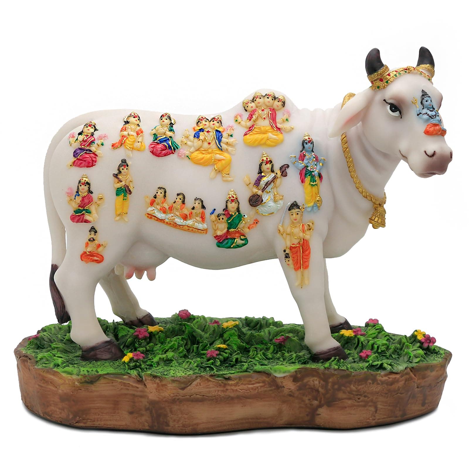 alikiki Hindu God Sacred Kamdhenu Cow Statue-Highet-6 Inches-Multicoloured