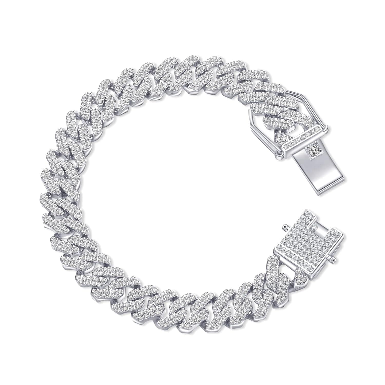 MEENAZ Mc Stan bracelet for men Cuban Link Chain Silver Bracelet for boys Women girls gents Miami Bracelets Iced Cubic Zirconia Stone diamond chain Bracelets Stainless Steel Ice Stylish Rapper -506