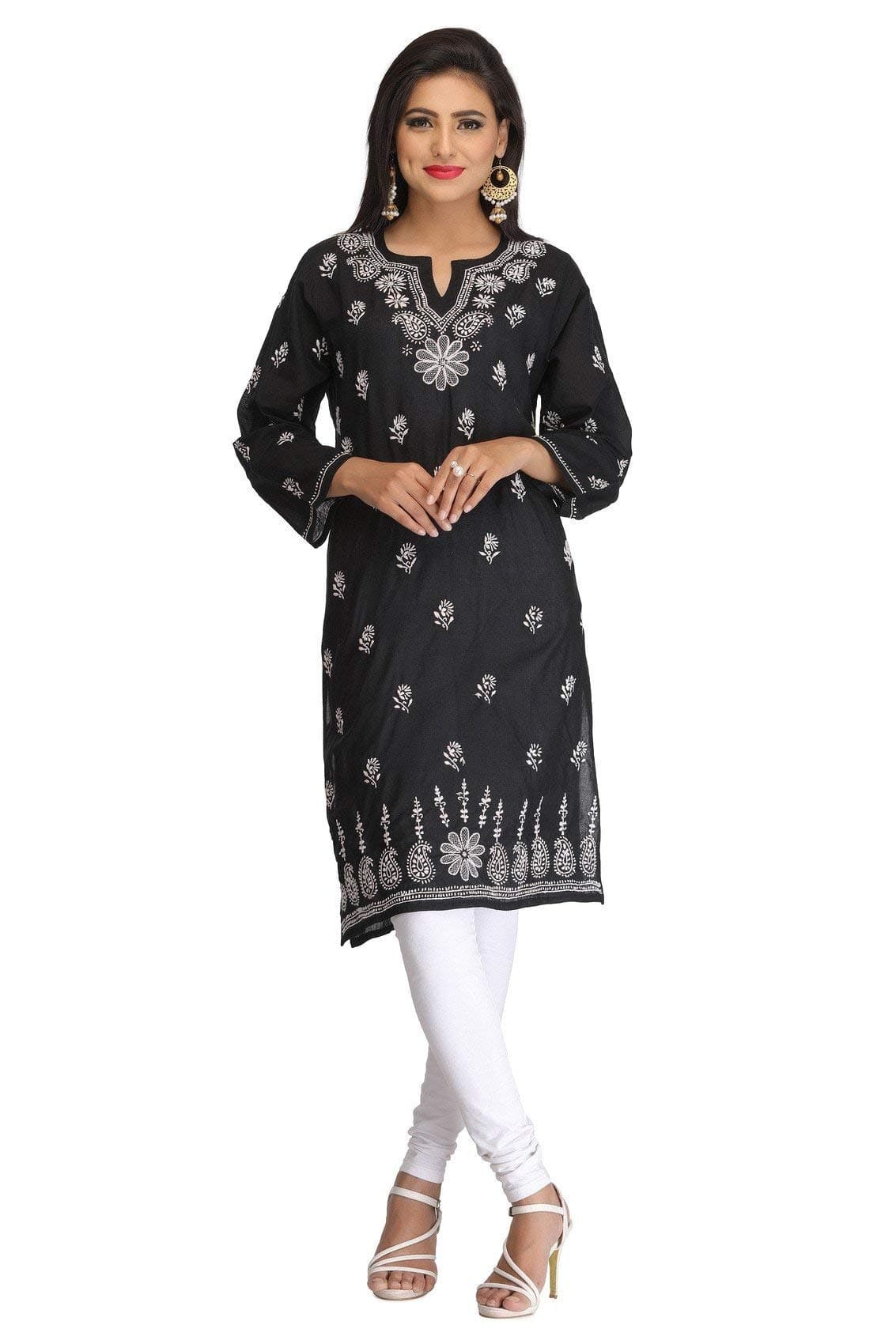 Ada Hand Embroidered Chikankari Peach Cotton Kurta for Women A132502 (2XL)