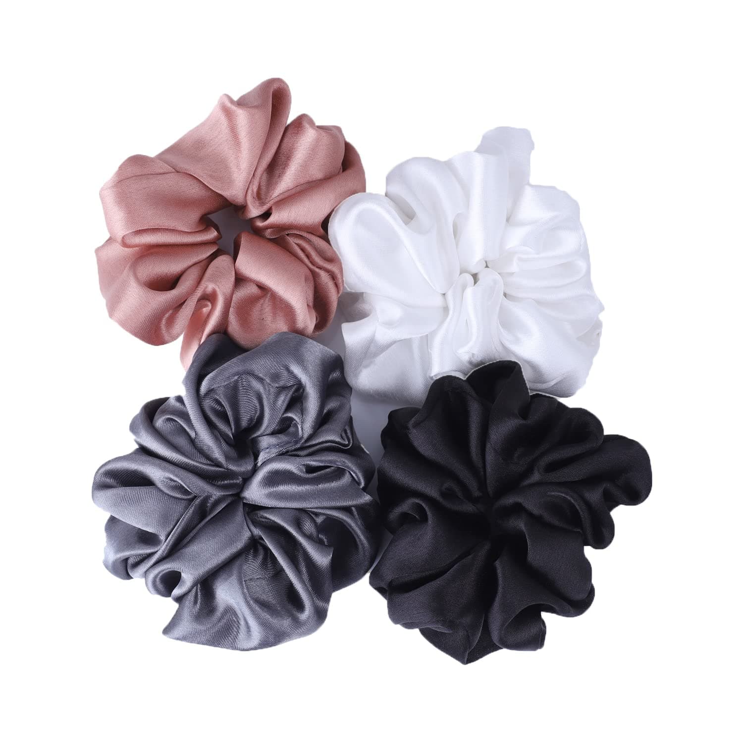 Vechan® Silk Scrunchies, 100% Grade A Mulberry Silk, Soft Silk Hair Scrunchies, No Crease Hair Ties,Satin Fabric Scrunchy, Hair Band, USA Elastic Band Product - Pack of 4