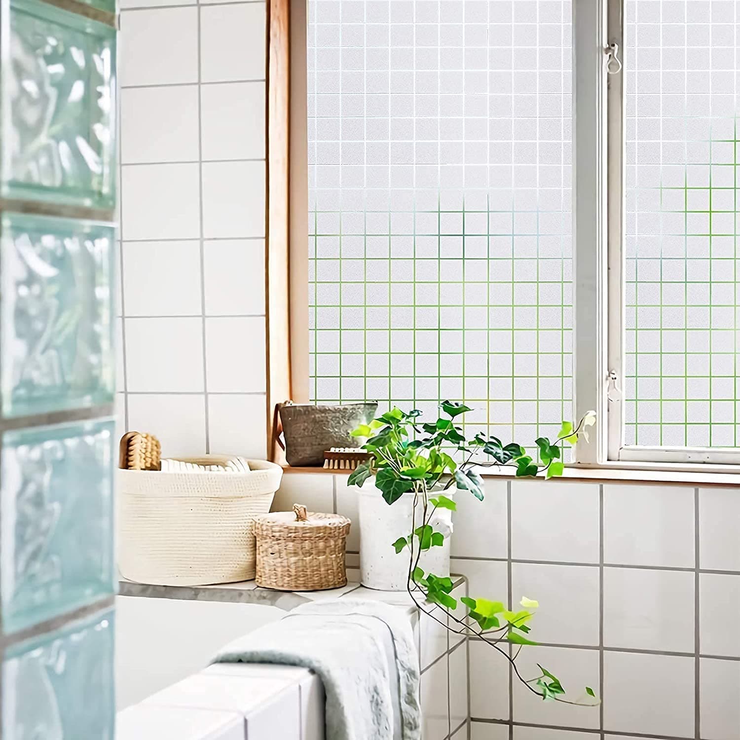MOCOCO Premium Vinyl Privacy Stained Frosted Window Glass Film (16x96 Inch) - Self-Adhesive Tint Wallpaper Sticker Opaque Sheet for Glass Cover Window, Door, Office, Home.| Anti-UV. Frosted Box