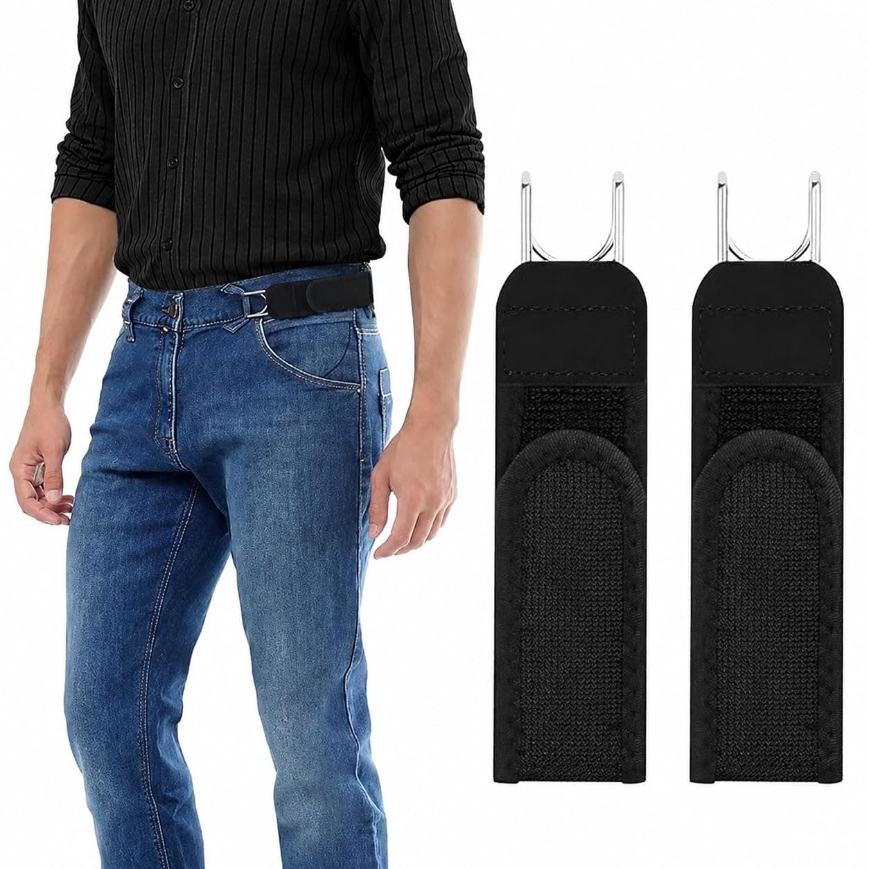 Canipel Premium Buckle Free Belt | Buckle Less Belt for Men & Women | Tactical Durable Metal Hook Elastic Belt | Invisible Buckleless Waist Belt | Black