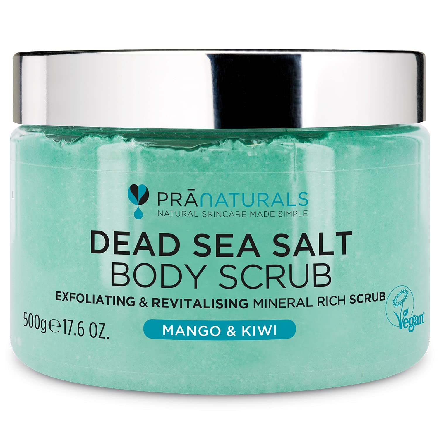 PraNaturals Dead Sea Scrub Organic and Tropical Scented Of Mango & Kiwi, Paraben Free Rich Scrub for All Skin Types, exfoliates and Nourishes Skin. 500g