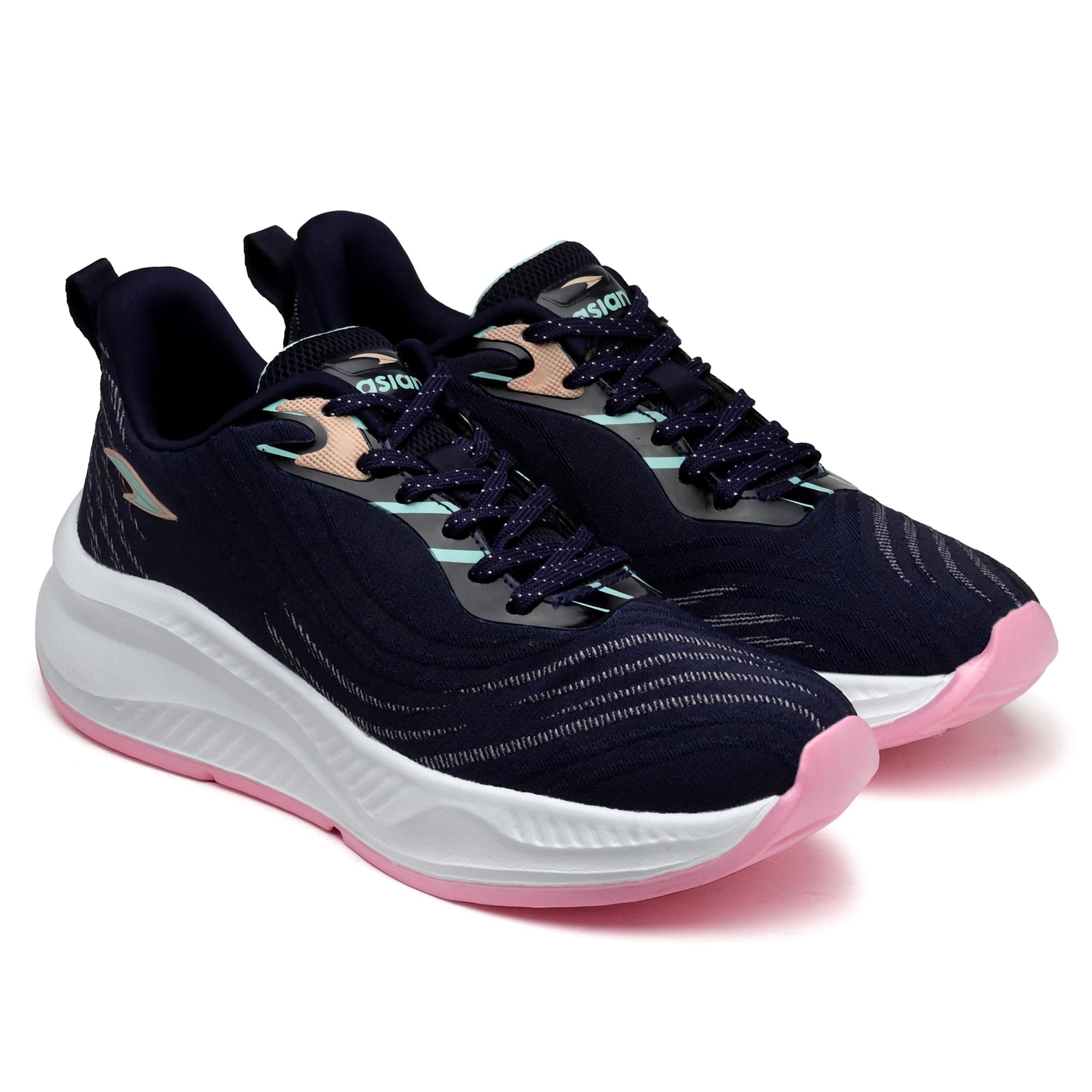 ASIAN Women's AIRWEAVE-02 Sports Running, Walking & Gym Shoes for Ladies with Lightweight Sole and Insole Memory Foam and Upper mesh for Comfort Lace-Up Shoes for Women's & Girl's Navy Pink