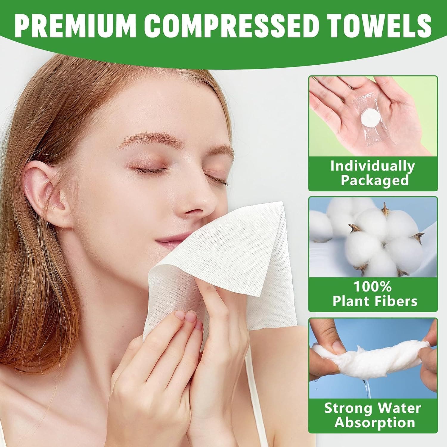 YTM Compressed Towel Tablets Disposable Face Towels, Mini Cotton Expandable Tissue Towels, Soft & Hygienic Single Use, Travel Camping Gym Salon Makeup Removal, Wet & Dry Use, White, 50 Count