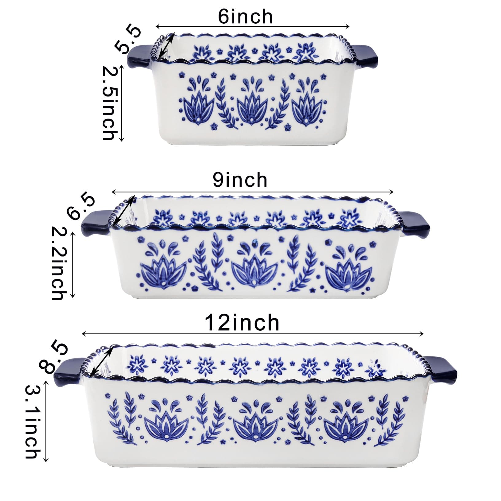 SOUJOY 3 Pack Porcelain Bakeware Set, Rectangular Baking Dishes, Lasagna Pan for Cooking, Kitchen, Casserole Dishes, Cake Dinner, Banquet and Daily Use
