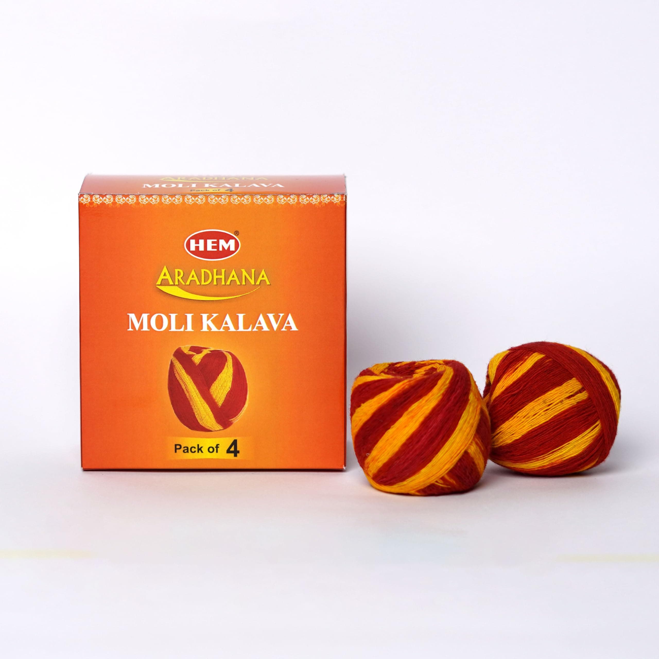 Hem Aradhana Moli/Kalawa (14 GMS) - Traditional Sacred Thread for Pooja, Religious Ceremonies, and Rituals Red Cotton Thread with Yellow Streaks - 14 Grams Pack