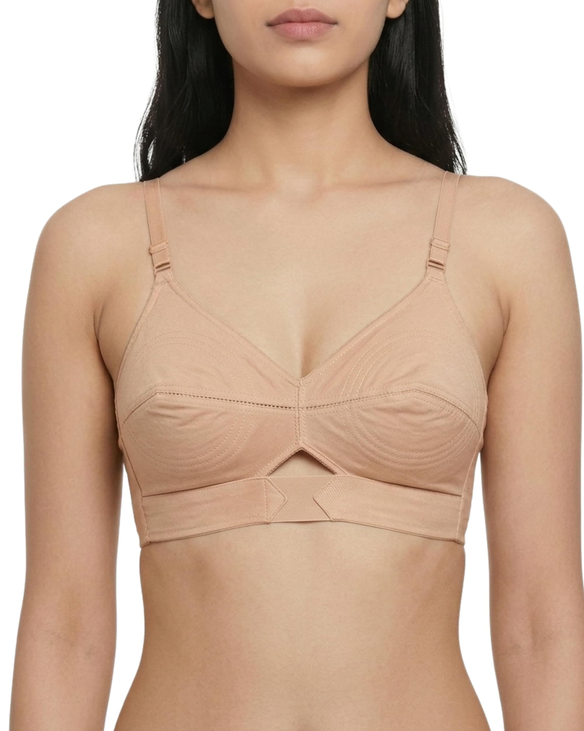 Brida Kavya Xtra Soft Cotton Round Stitch Bra for Women | Full Coverage | Non-Padded | Wireless | Double Layer Support | Heavy Bust | Combo Pack | Colours May Vary (Skin,32,B)