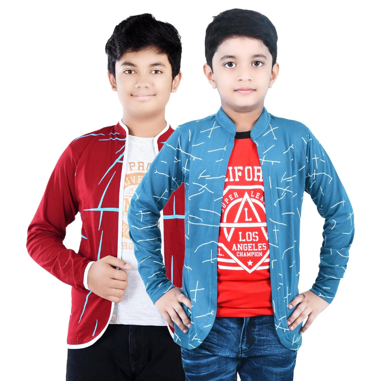 Jam & Sugar Boys Cotton Printed T-Shirt with Attached Shrug Jacket - Full Sleeves