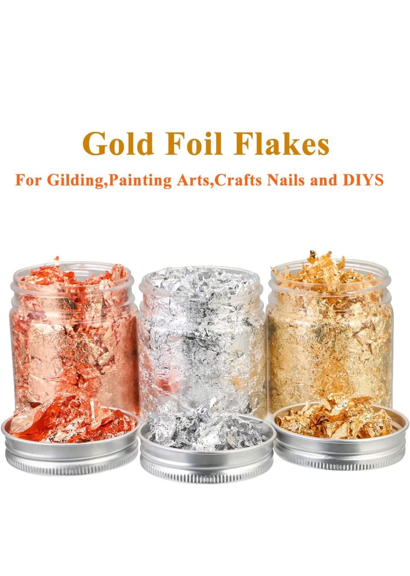 SGLS Gold Flakes 3 Pack Gold Leaf Gliding Flakes Gold Silver and Rose GOLD Each Colours for All Type of Decoration Poxy Work, Paintings, DIY Crafts, Resin Nails Arts etc