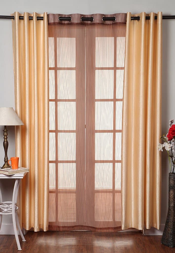 Homefab India Combo of 2 Plain and 1 Sheer Polyester Door Curtains - 7 feet, Beige