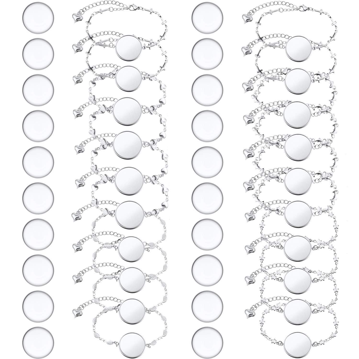 40 Pieces Bracelet Bezel Settings for Jewelry Making, 20 Pieces 20mm Silver Bezel Bracelets Blank Tray Bangles and 20 Pieces 20mm Clear Glass Cabochons